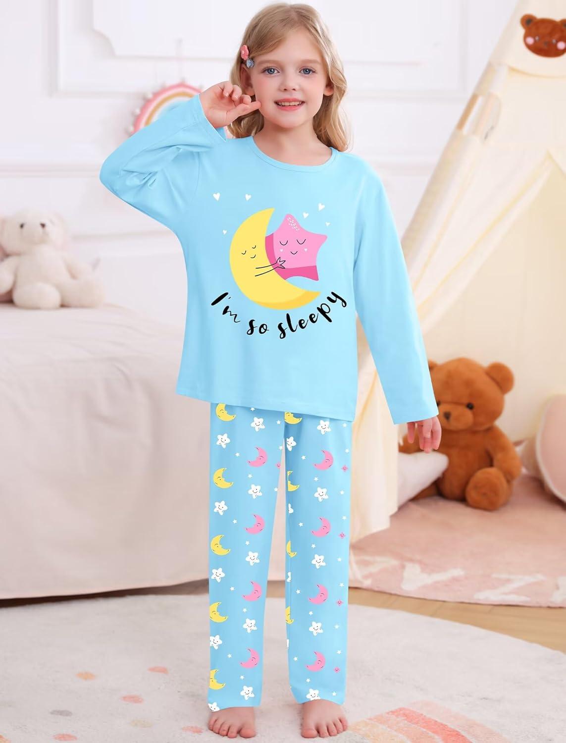 imageSWOMOG Girls Pajama Set Short Sleeve Tops amp Ruffled Shorts with Pocket 2 Piece Summer Pajamas for Kids Size 615Blue Star and Moon