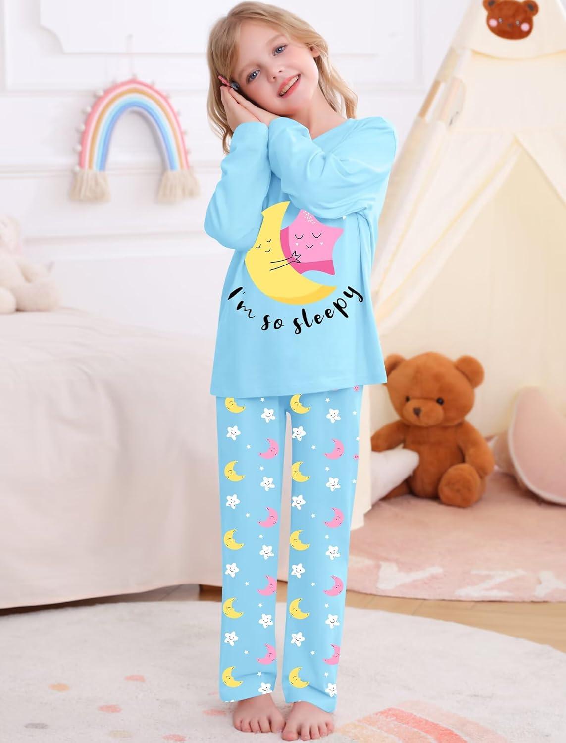imageSWOMOG Girls Pajama Set Short Sleeve Tops amp Ruffled Shorts with Pocket 2 Piece Summer Pajamas for Kids Size 615Blue Star and Moon