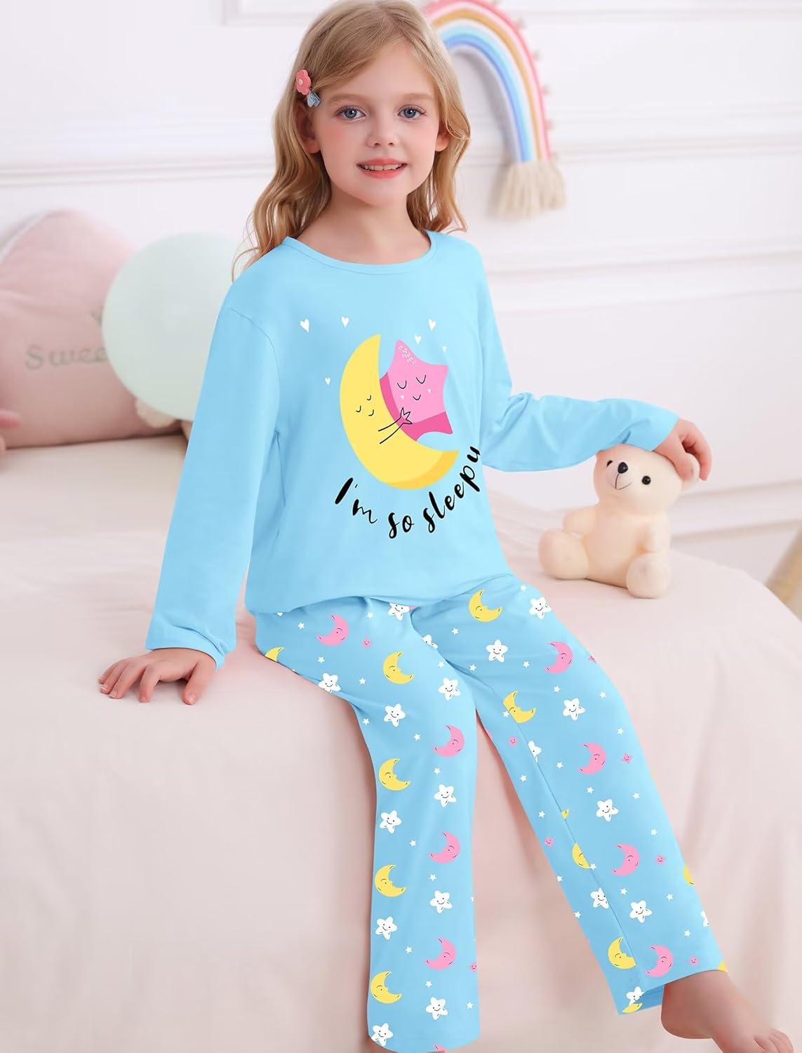 imageSWOMOG Girls Pajama Set Short Sleeve Tops amp Ruffled Shorts with Pocket 2 Piece Summer Pajamas for Kids Size 615Blue Star and Moon