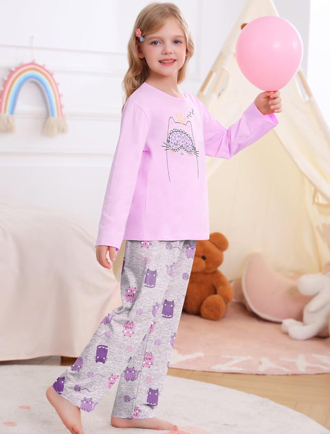 imageSWOMOG Girls Pajama Set Short Sleeve Tops amp Ruffled Shorts with Pocket 2 Piece Summer Pajamas for Kids Size 615Purple Kittten