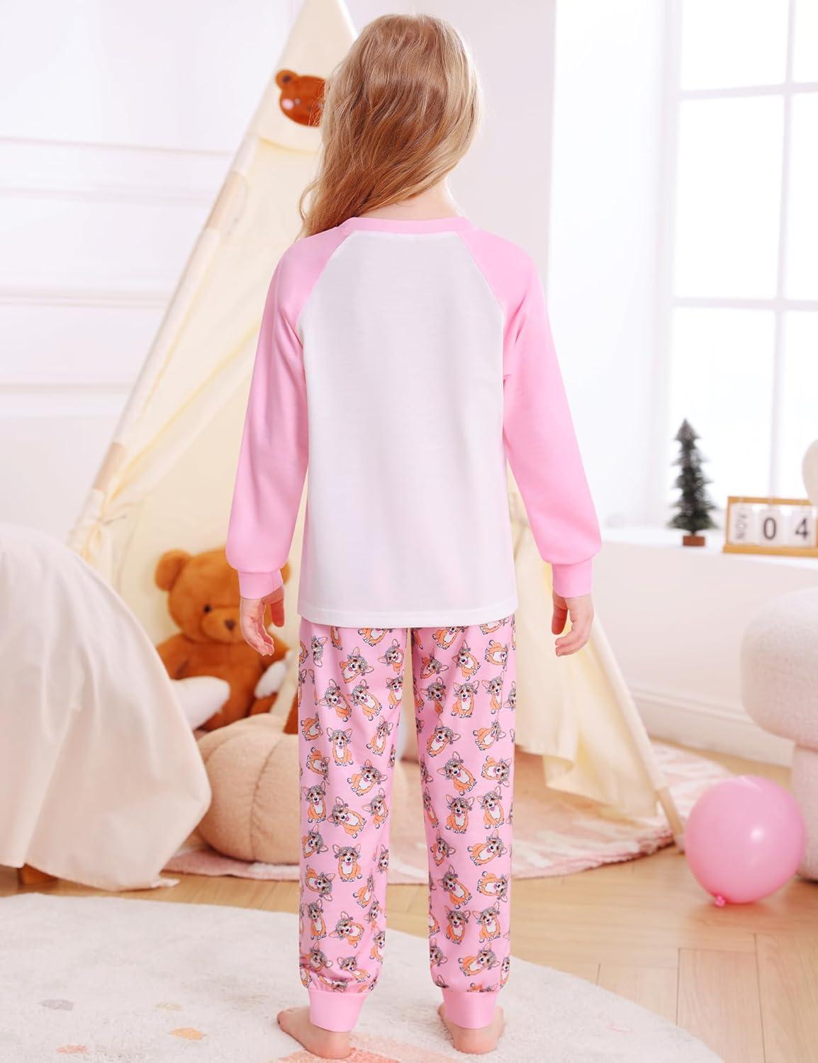 imageSWOMOG Girls Pajama Set Short Sleeve Tops amp Ruffled Shorts with Pocket 2 Piece Summer Pajamas for Kids Size 615Raglan Sleevespurple Dog