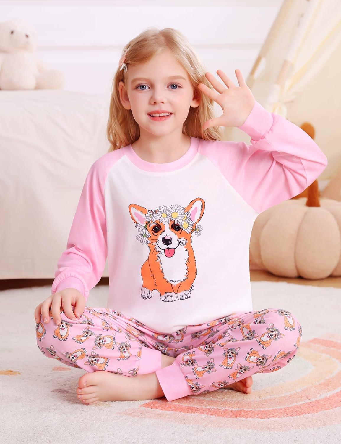 imageSWOMOG Girls Pajama Set Short Sleeve Tops amp Ruffled Shorts with Pocket 2 Piece Summer Pajamas for Kids Size 615Raglan Sleevespurple Dog