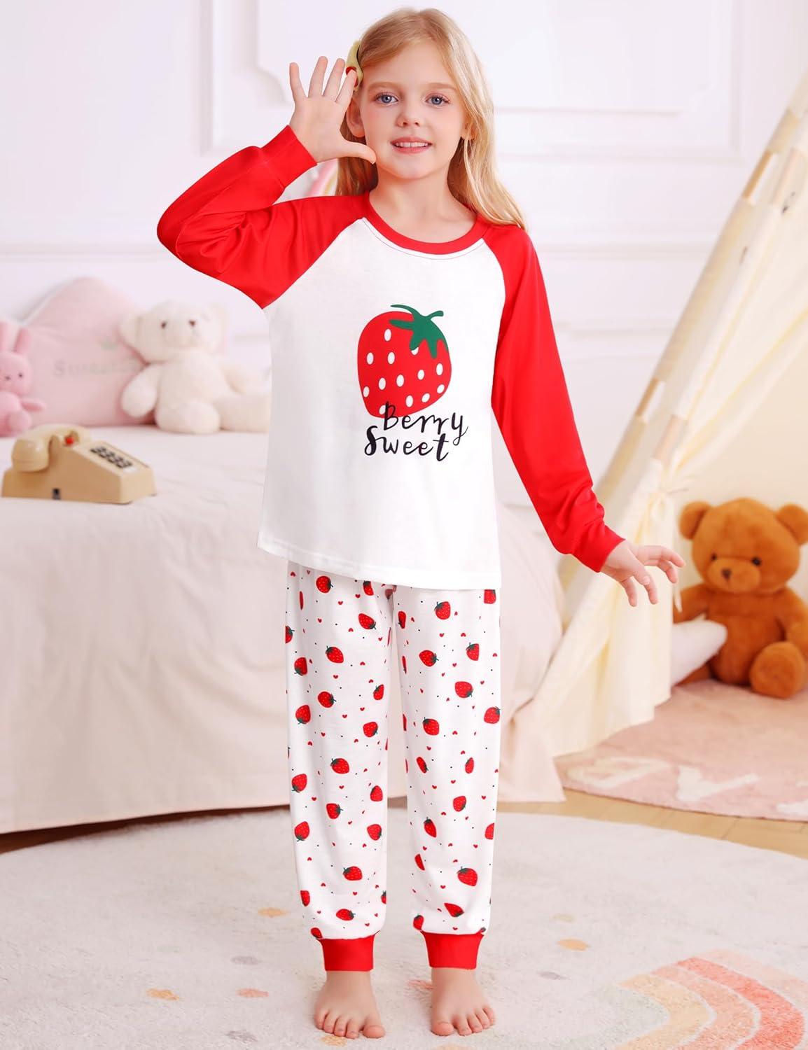 imageSWOMOG Girls Pajama Set Short Sleeve Tops amp Ruffled Shorts with Pocket 2 Piece Summer Pajamas for Kids Size 615Raglan Sleevesred Strawberry