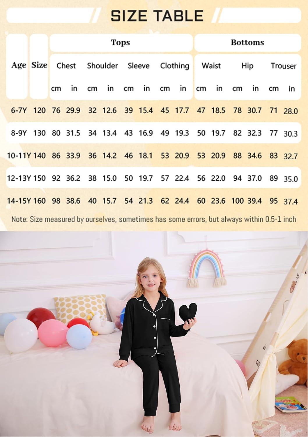 imageSWOMOG Girls Pajamas Set Kids Button Down Cute Print Pjs Sets Pant 2 Piece Soft Long Sleeve Sleepwear LoungewearBlack