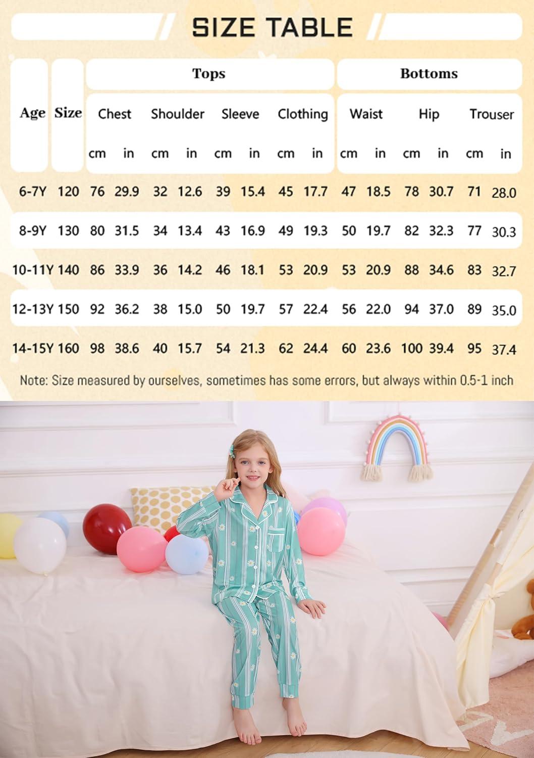 imageSWOMOG Girls Pajamas Set Kids Button Down Cute Print Pjs Sets Pant 2 Piece Soft Long Sleeve Sleepwear LoungewearGreen Daisy