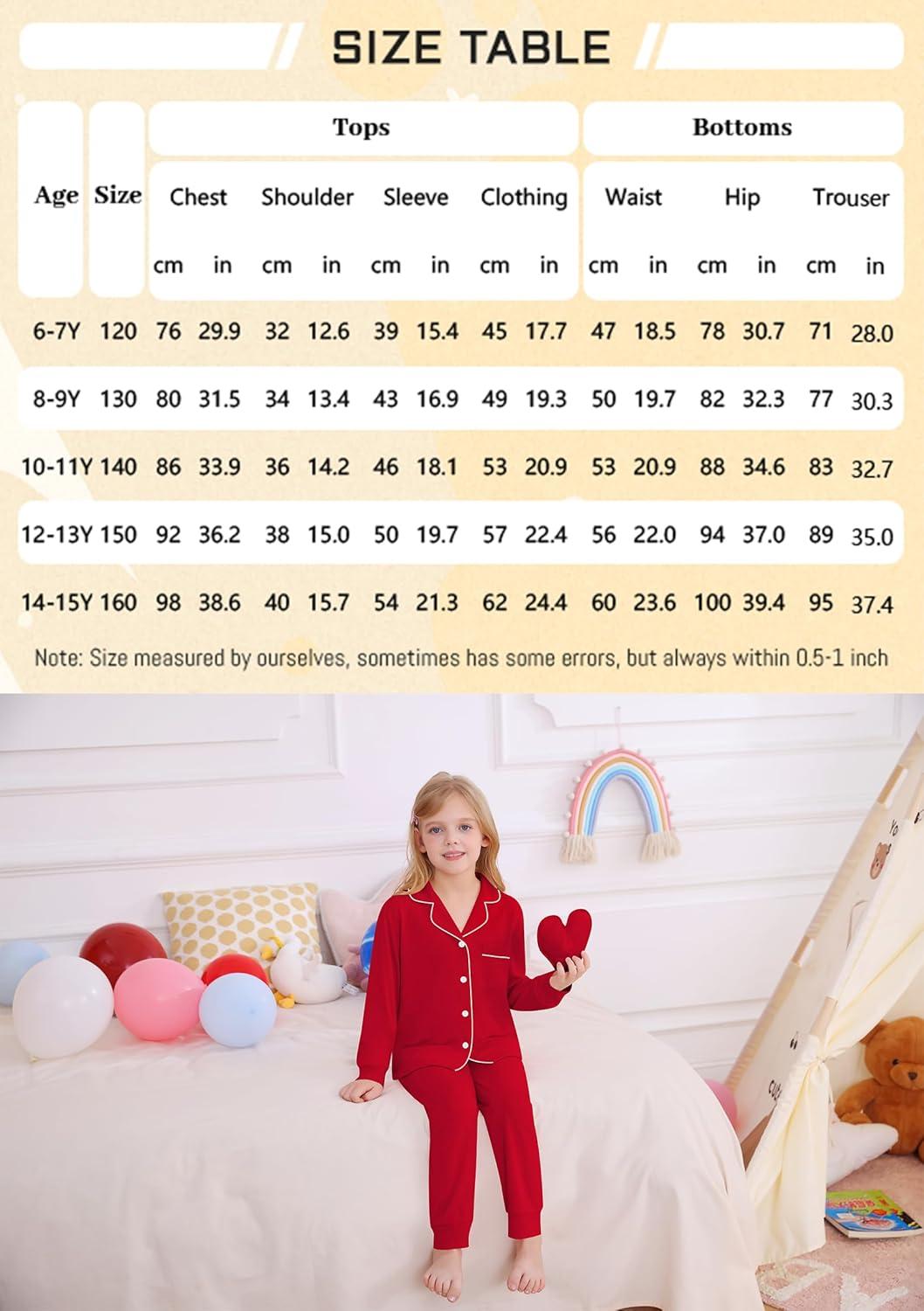 imageSWOMOG Girls Pajamas Set Kids Button Down Cute Print Pjs Sets Pant 2 Piece Soft Long Sleeve Sleepwear LoungewearRed