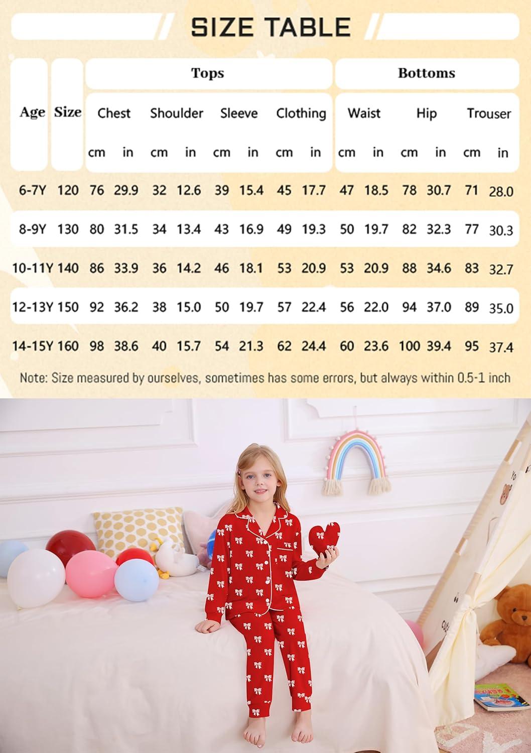 imageSWOMOG Girls Pajamas Set Kids Button Down Cute Print Pjs Sets Pant 2 Piece Soft Long Sleeve Sleepwear LoungewearRed Bow