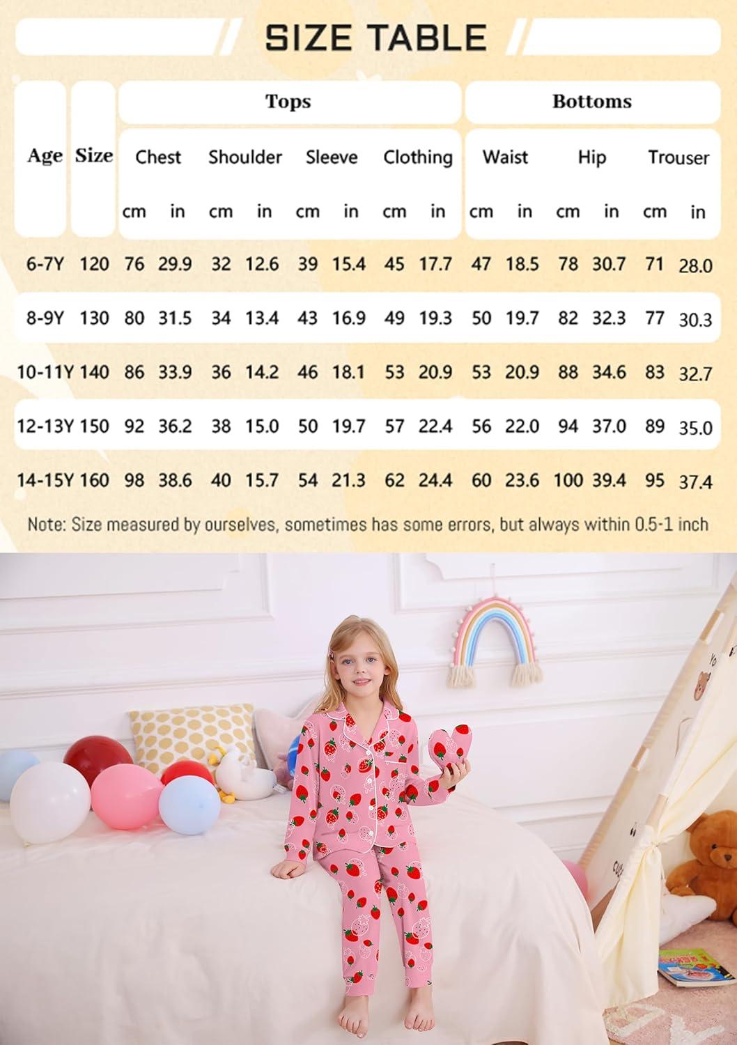 imageSWOMOG Girls Pajamas Set Kids Button Down Cute Print Pjs Sets Pant 2 Piece Soft Long Sleeve Sleepwear LoungewearTaro Strawberry