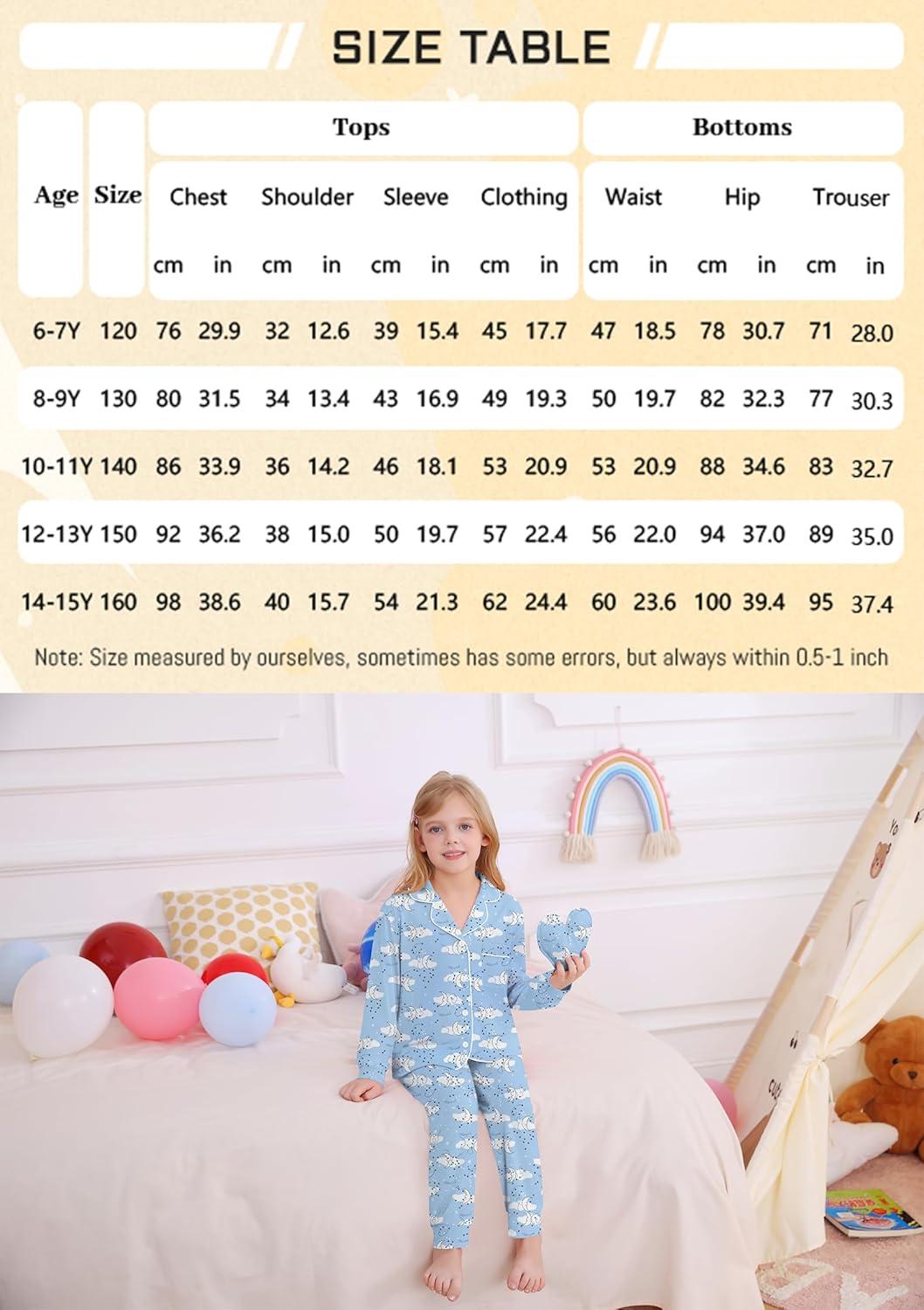 imageSWOMOG Girls Pajamas Set Kids Button Down Cute Print Pjs Sets Pant 2 Piece Soft Long Sleeve Sleepwear LoungewearWhite Moon