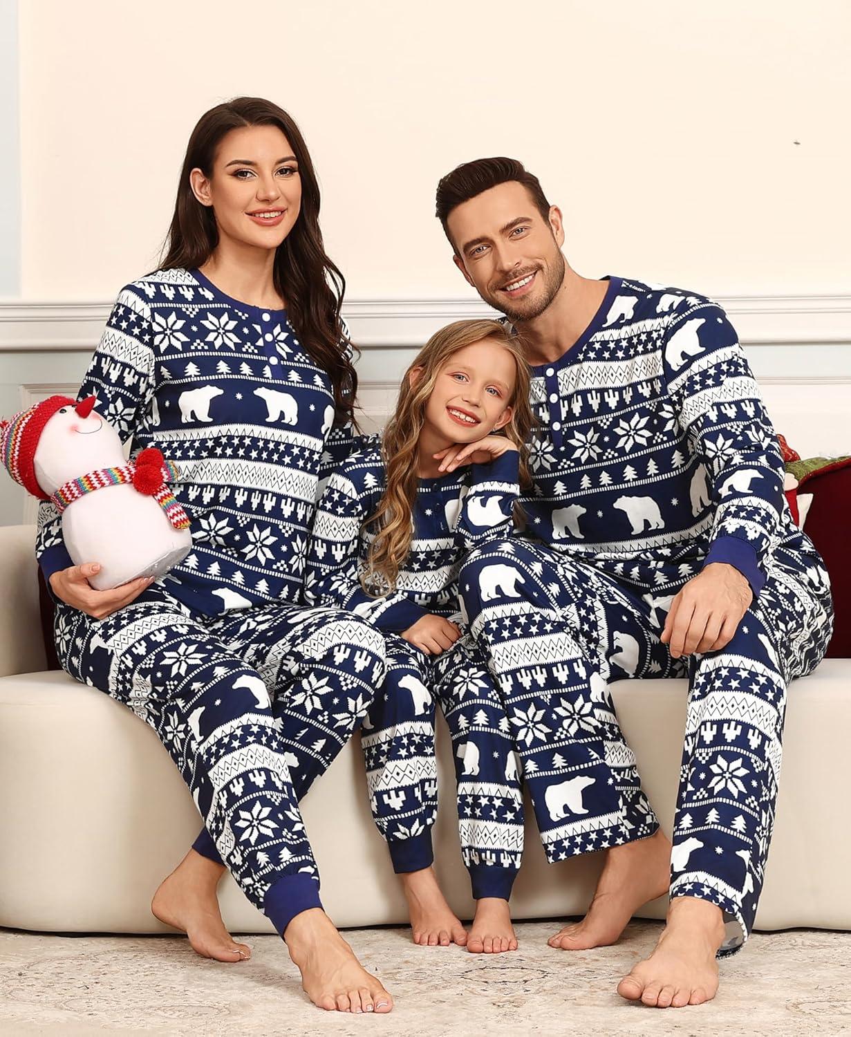 imageSWOMOG Matching Family Pajama Set Long Sleeve Christmas Pajama Button Down Holiday Sleepwear SetBlue Snowman