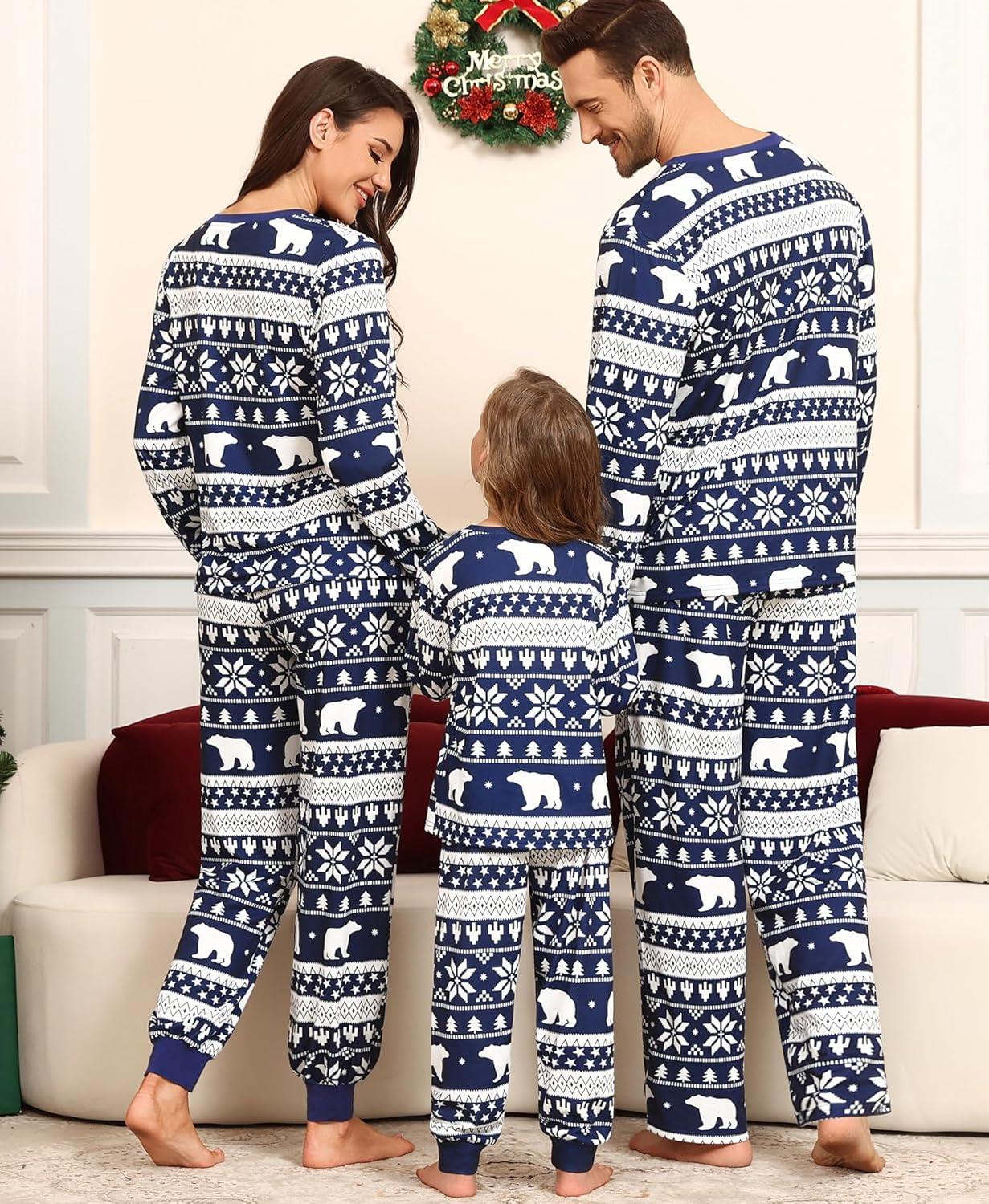 imageSWOMOG Matching Family Pajama Set Long Sleeve Christmas Pajama Button Down Holiday Sleepwear SetBlue Snowman