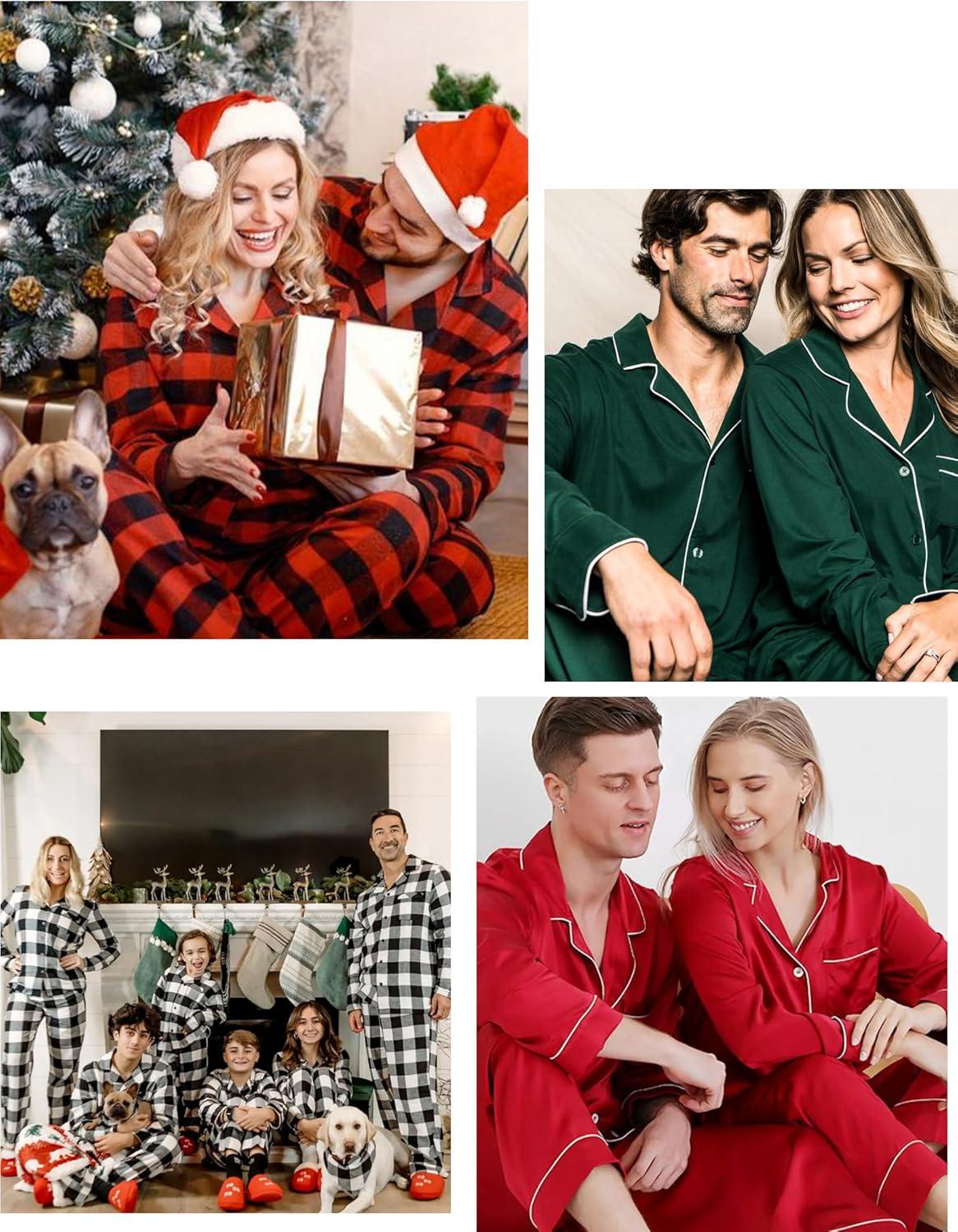 imageSWOMOG Matching Family Pajama Set Long Sleeve Christmas Pajama Button Down Holiday Sleepwear SetGreen Plaid