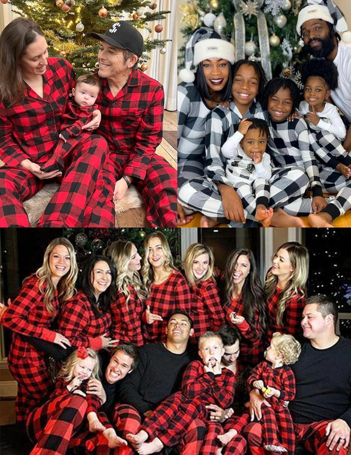 imageSWOMOG Matching Family Pajama Set Long Sleeve Christmas Pajama Button Down Holiday Sleepwear SetGreen Plaid