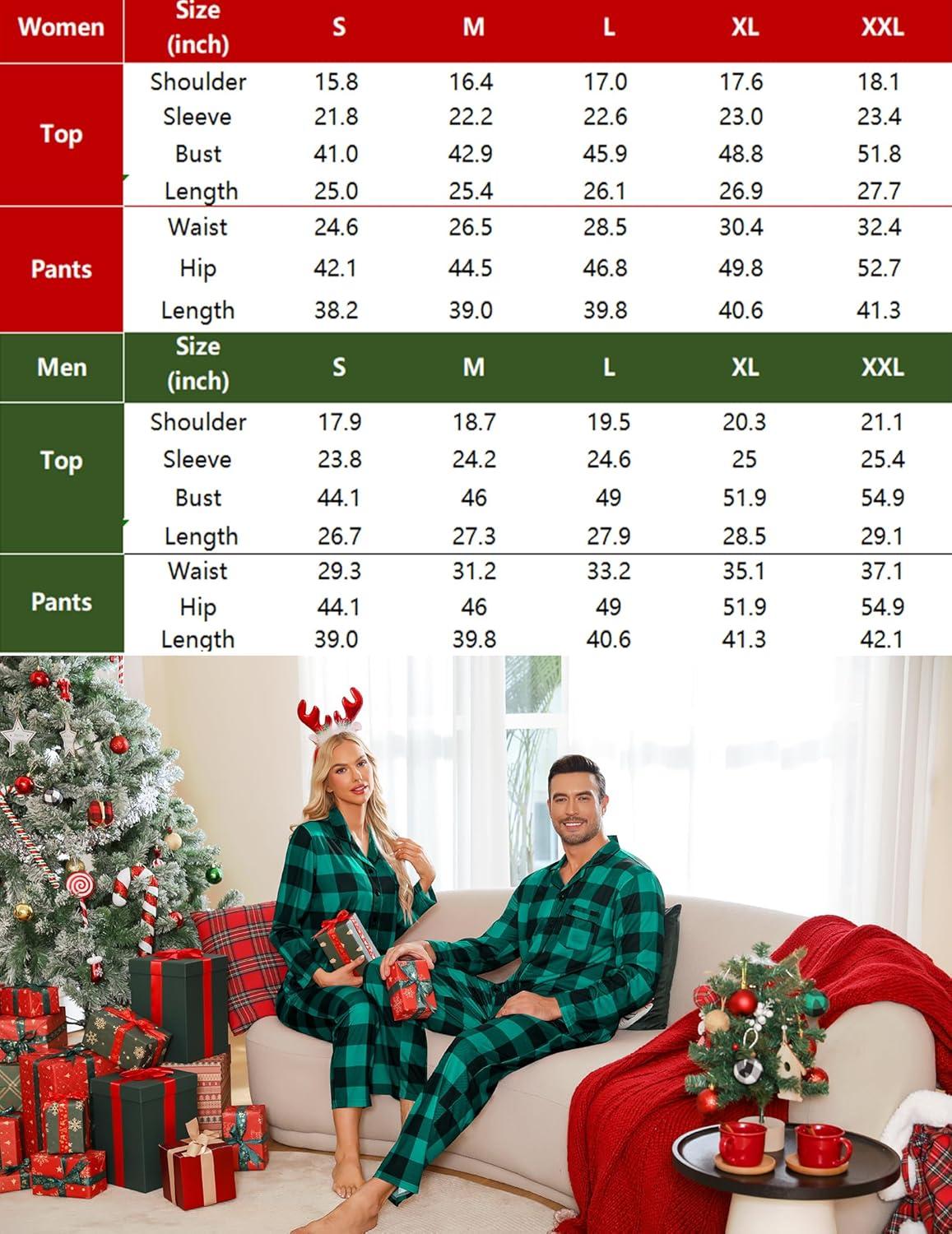 imageSWOMOG Matching Family Pajama Set Long Sleeve Christmas Pajama Button Down Holiday Sleepwear SetGreen Plaid