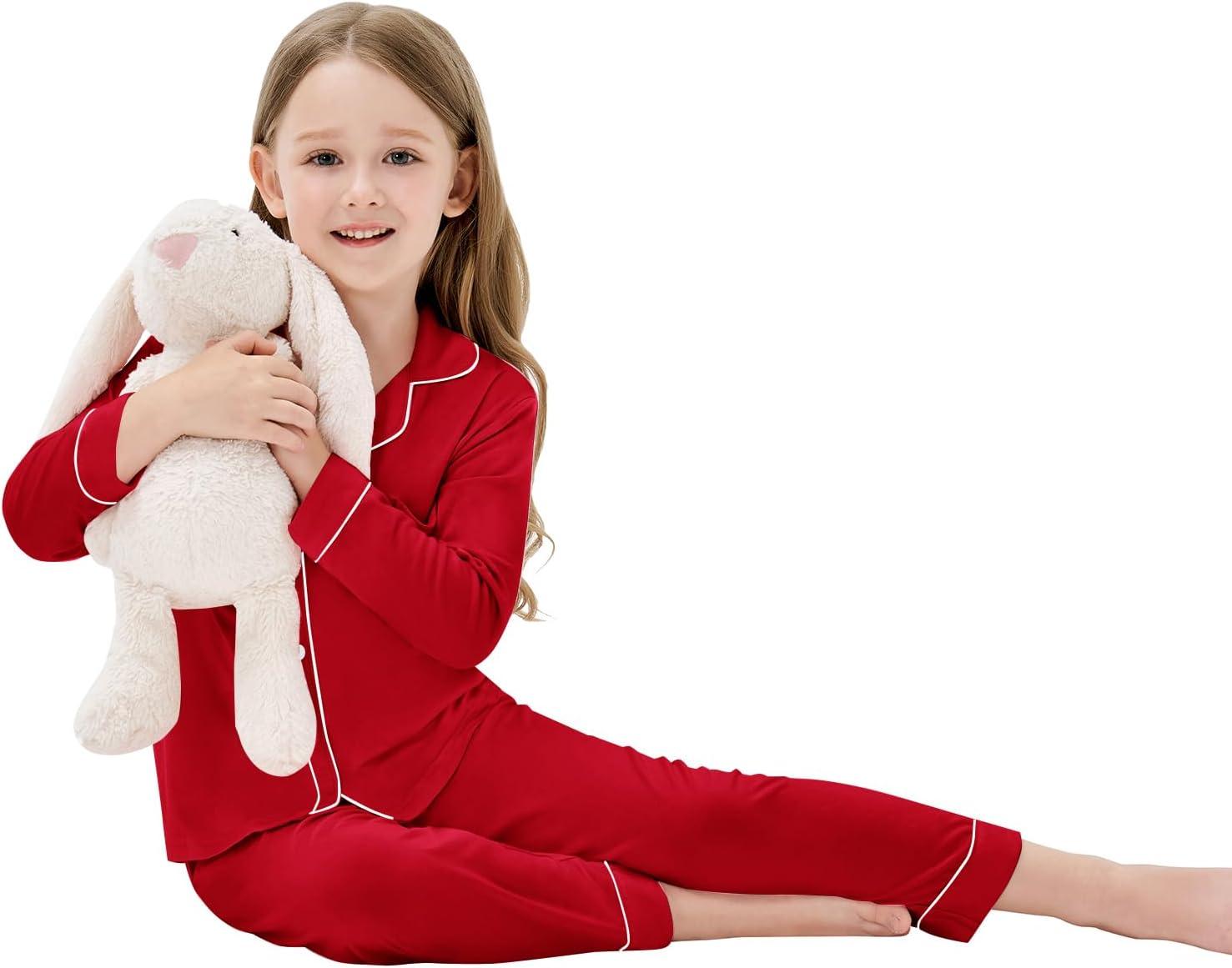 imageSWOMOG Matching Family Pajama Set Long Sleeve Christmas Pajama Button Down Holiday Sleepwear SetRed