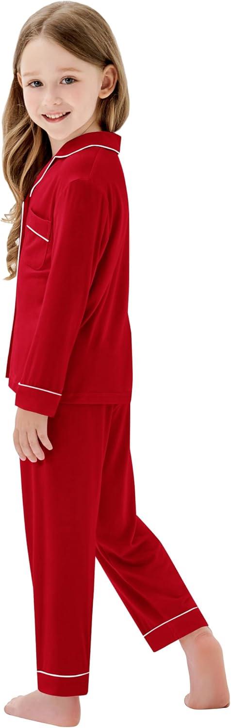 imageSWOMOG Matching Family Pajama Set Long Sleeve Christmas Pajama Button Down Holiday Sleepwear SetRed