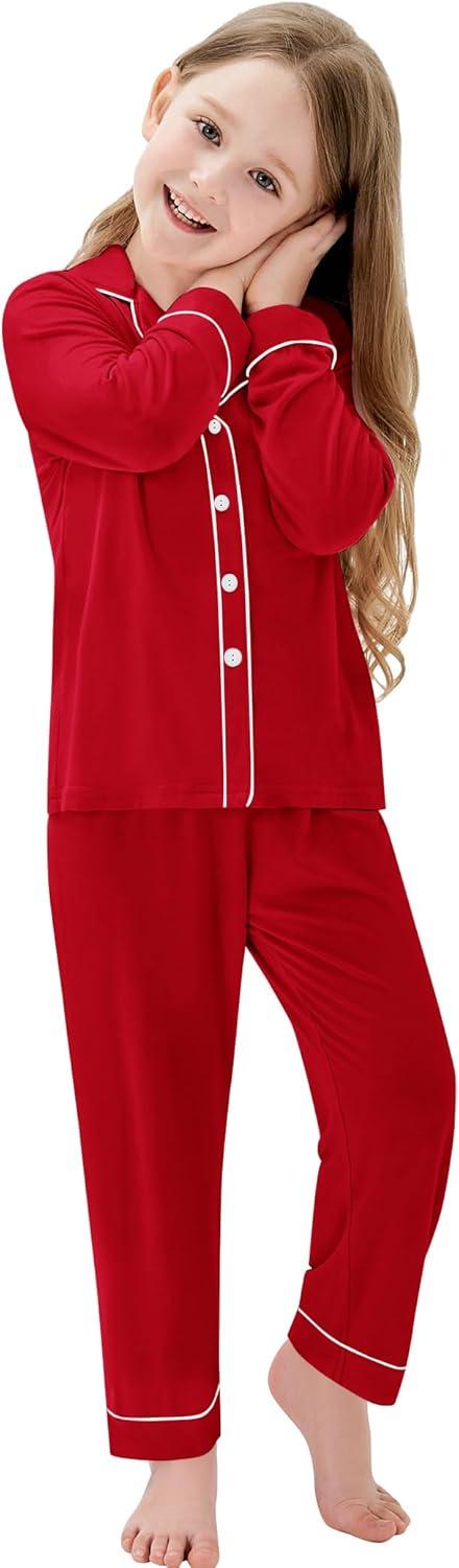 imageSWOMOG Matching Family Pajama Set Long Sleeve Christmas Pajama Button Down Holiday Sleepwear SetRed