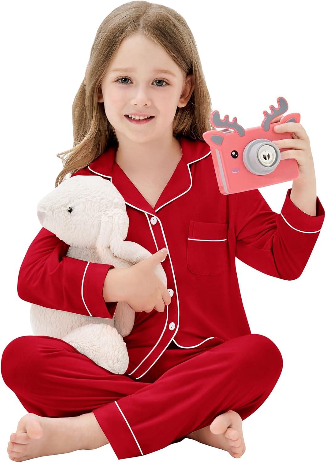 imageSWOMOG Matching Family Pajama Set Long Sleeve Christmas Pajama Button Down Holiday Sleepwear SetRed
