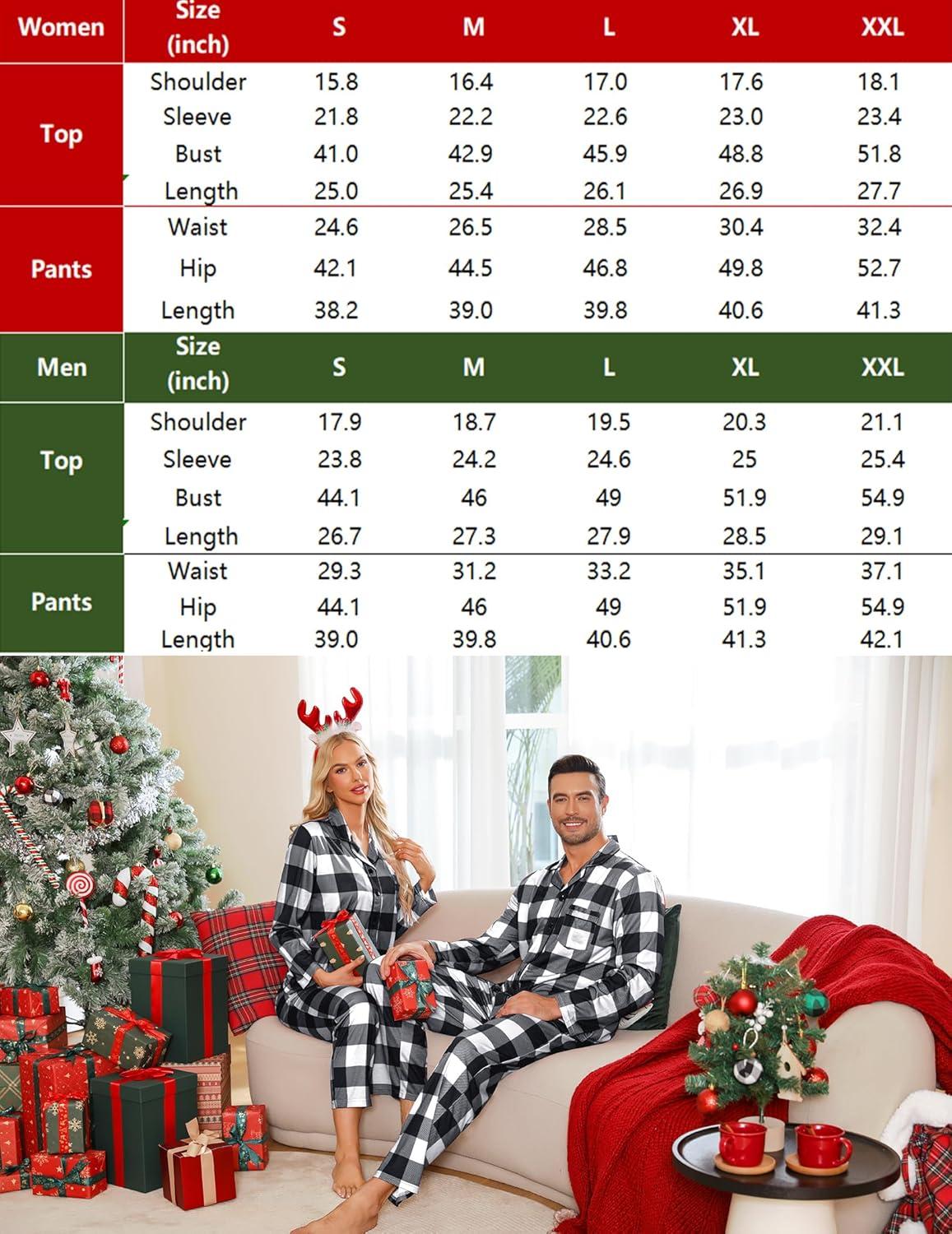 imageSWOMOG Matching Family Pajama Set Long Sleeve Christmas Pajama Button Down Holiday Sleepwear SetWhite Plaid
