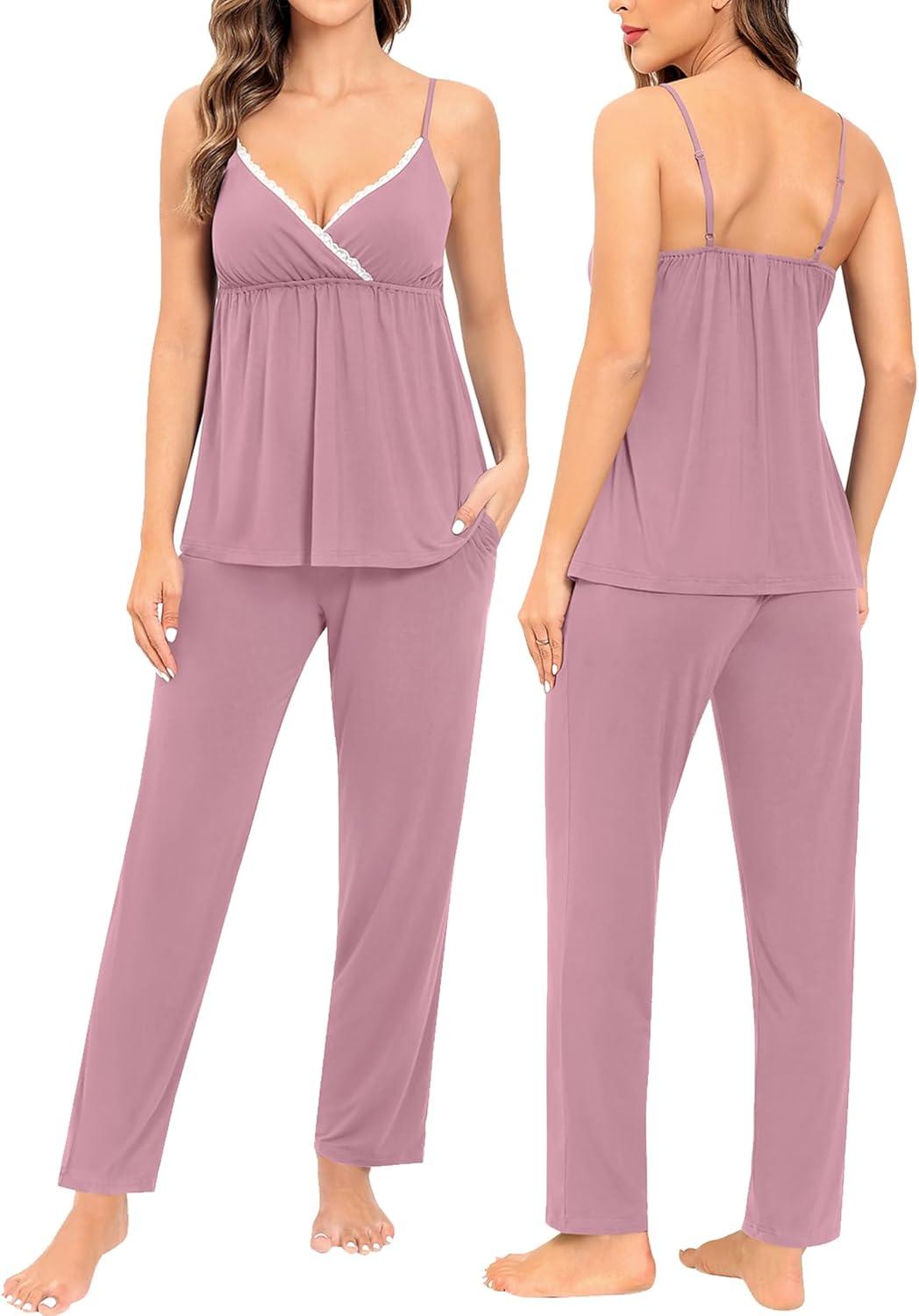 imageSWOMOG Maternity Nursing Robe Set 3 Piece Breastfeeding Pajamas 3 in 1 Labor Delivery Sleevless TopsampLong Pants Pregnancy PjsTaro Purple