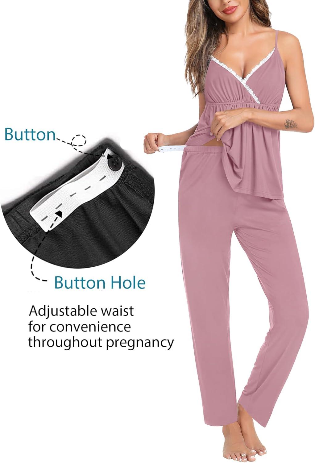 imageSWOMOG Maternity Nursing Robe Set 3 Piece Breastfeeding Pajamas 3 in 1 Labor Delivery Sleevless TopsampLong Pants Pregnancy PjsTaro Purple