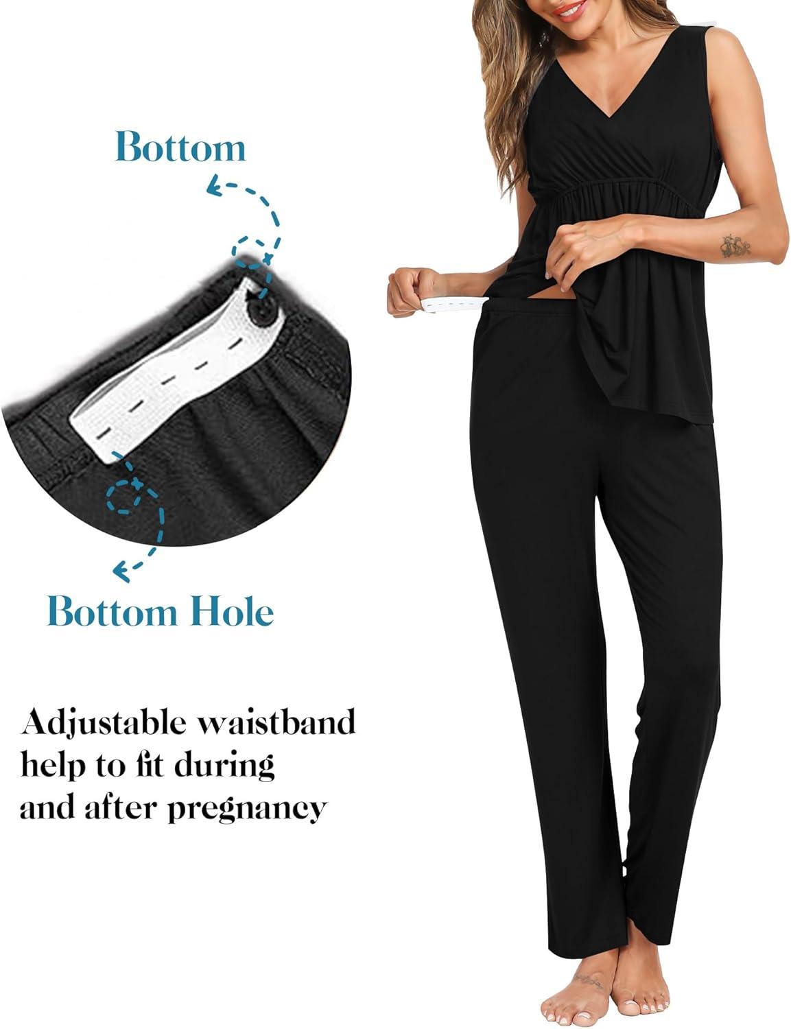 imageSWOMOG Maternity Nursing Robe Set 3 Piece Postpartum Breastfeeding Pajamas 3 in 1 Hospital Labor Delivery Pregnancy PjsBlackpants
