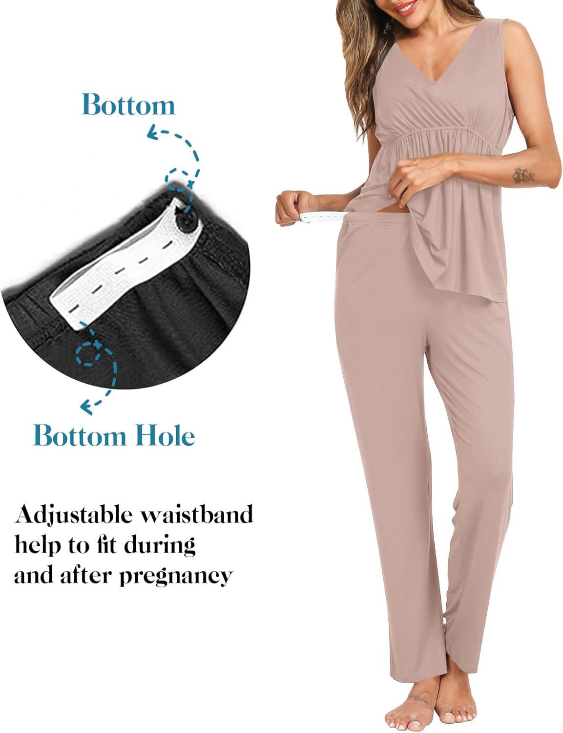 imageSWOMOG Maternity Nursing Robe Set 3 Piece Postpartum Breastfeeding Pajamas 3 in 1 Hospital Labor Delivery Pregnancy PjsLight Brownpants