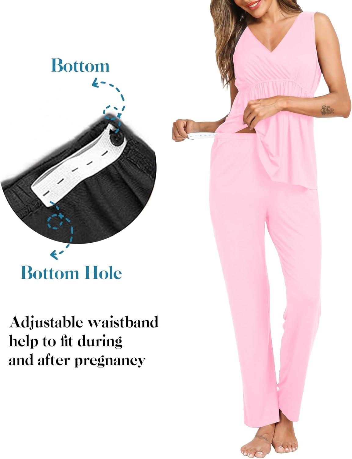 imageSWOMOG Maternity Nursing Robe Set 3 Piece Postpartum Breastfeeding Pajamas 3 in 1 Hospital Labor Delivery Pregnancy PjsPinkpants