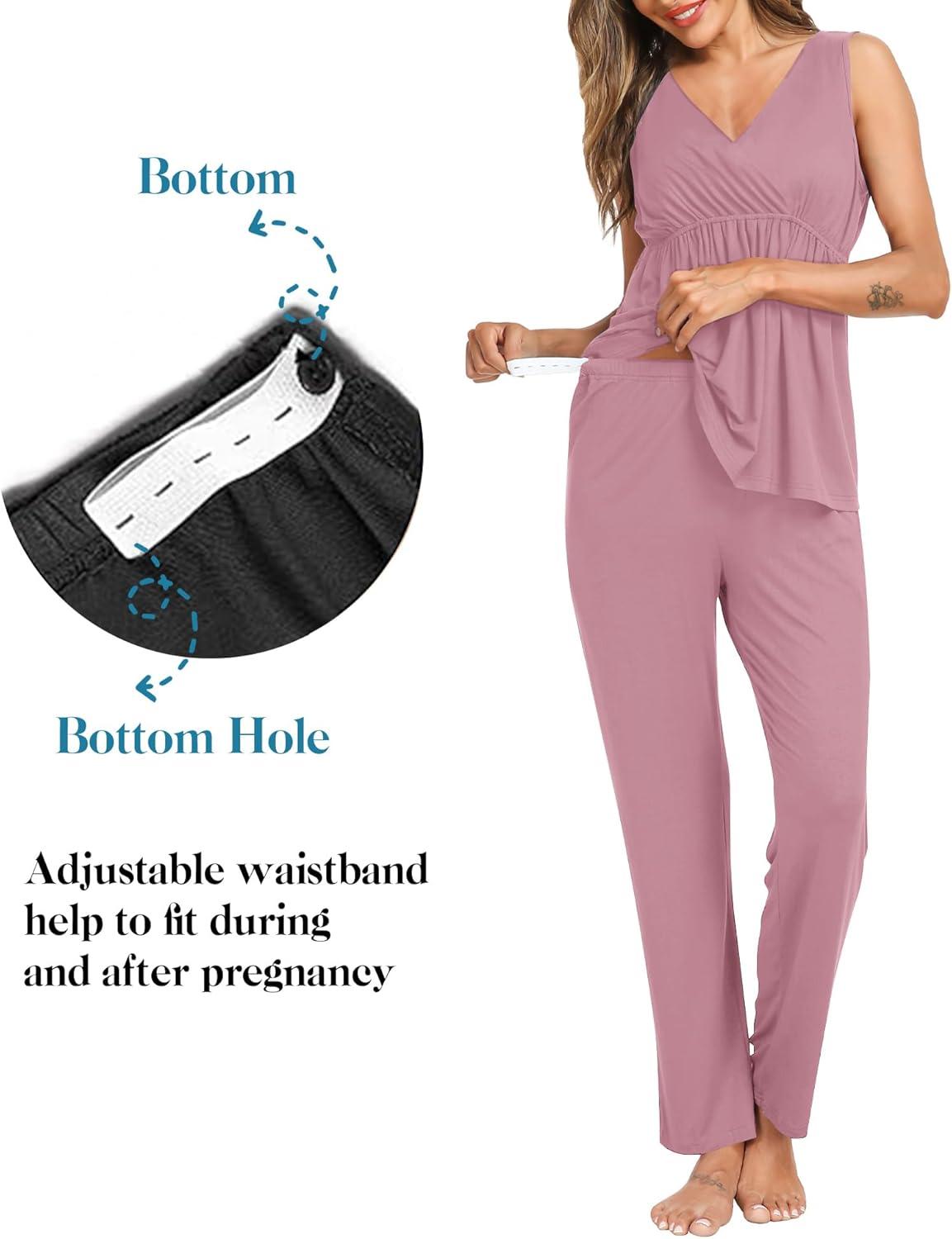 imageSWOMOG Maternity Nursing Robe Set 3 Piece Postpartum Breastfeeding Pajamas 3 in 1 Hospital Labor Delivery Pregnancy PjsTaro Purplepants