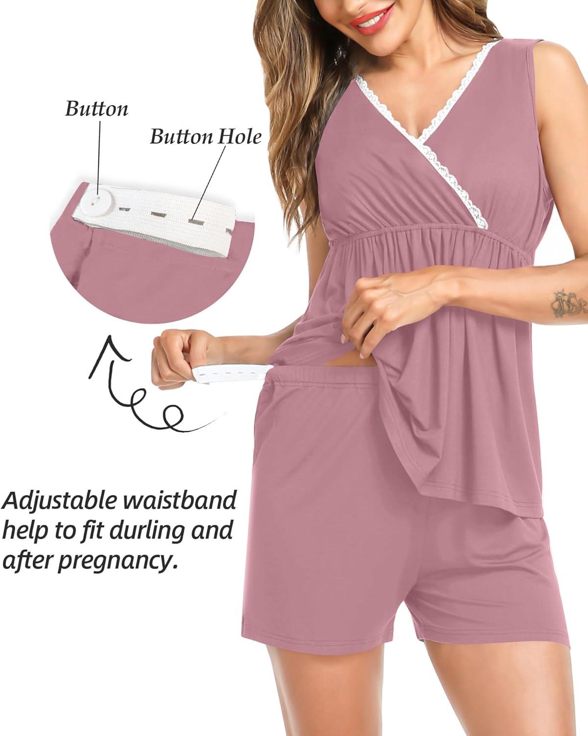 imageSWOMOG Maternity Nursing Robe Set 3 Piece Postpartum Breastfeeding Pajamas 3 in 1 Hospital Labor Delivery Pregnancy PjsTaro Purpleshorts