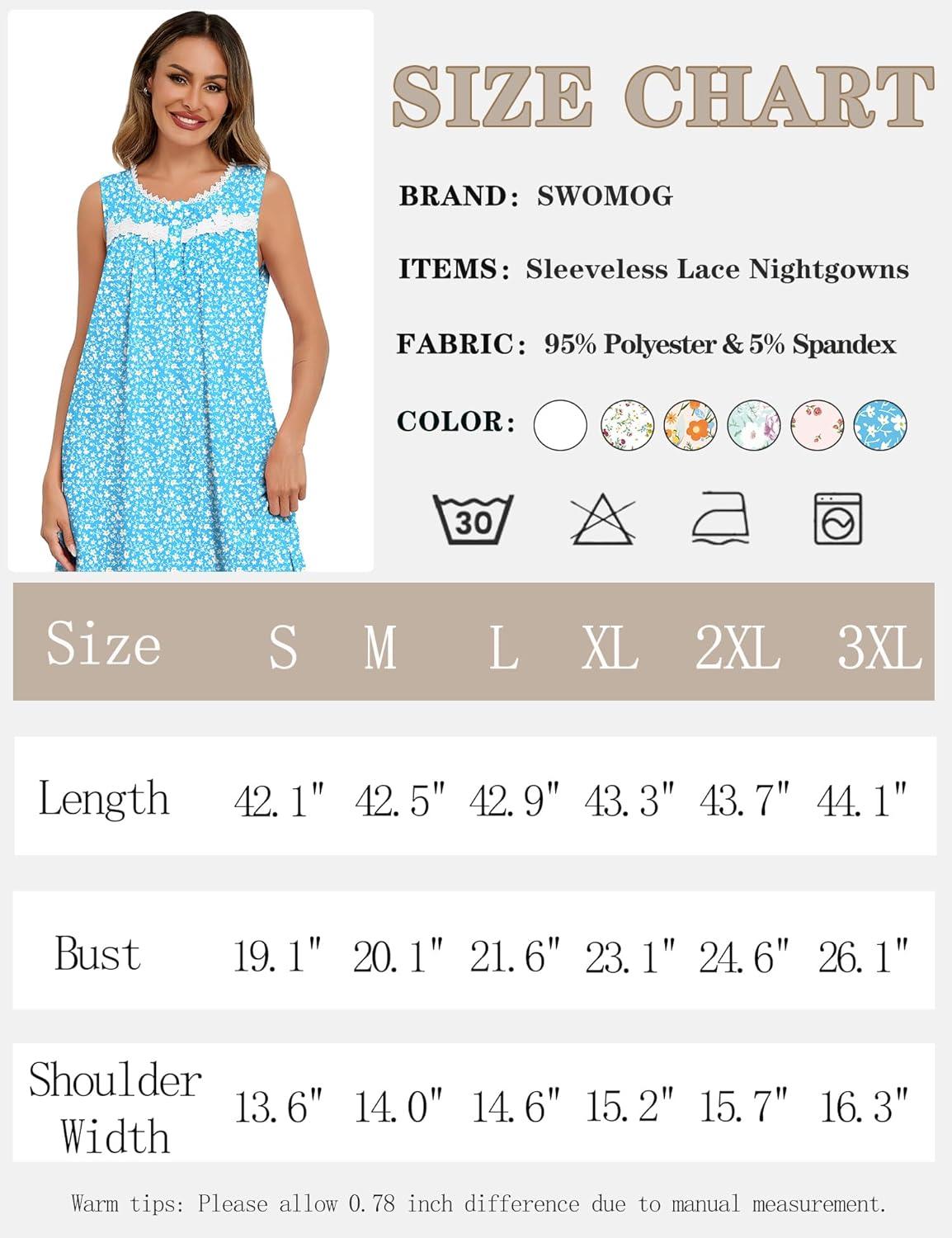 imageSWOMOG Nightgowns for Women Soft Sleeveless Nightdress with Pockets Ruffle Ladies SleepshirtsStyleb Blueleaves Flower