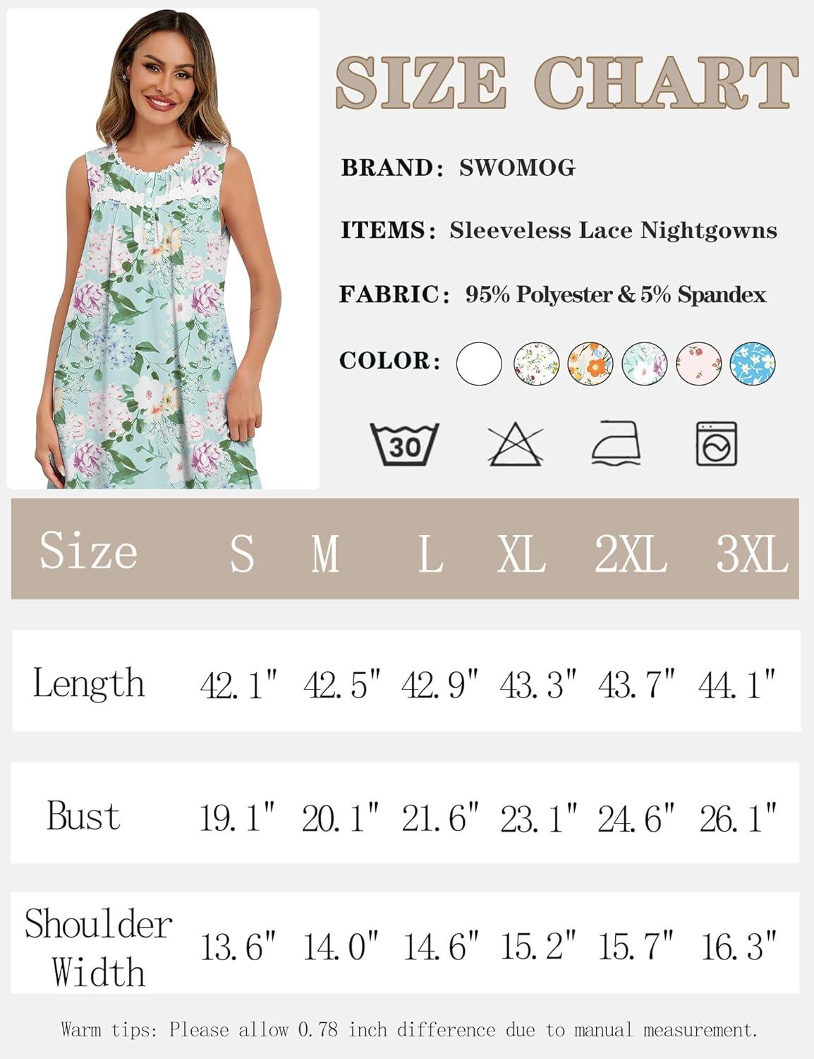 imageSWOMOG Nightgowns for Women Soft Sleeveless Nightdress with Pockets Ruffle Ladies SleepshirtsStyleb Green Flower