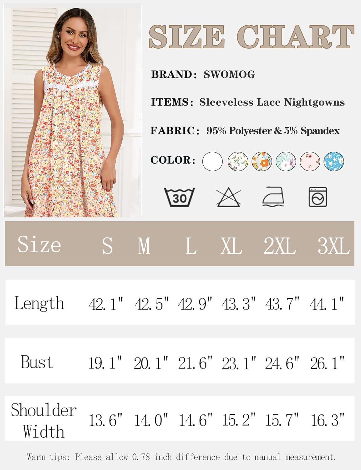 imageSWOMOG Nightgowns for Women Soft Sleeveless Nightdress with Pockets Ruffle Ladies SleepshirtsStyleb Orange Flower