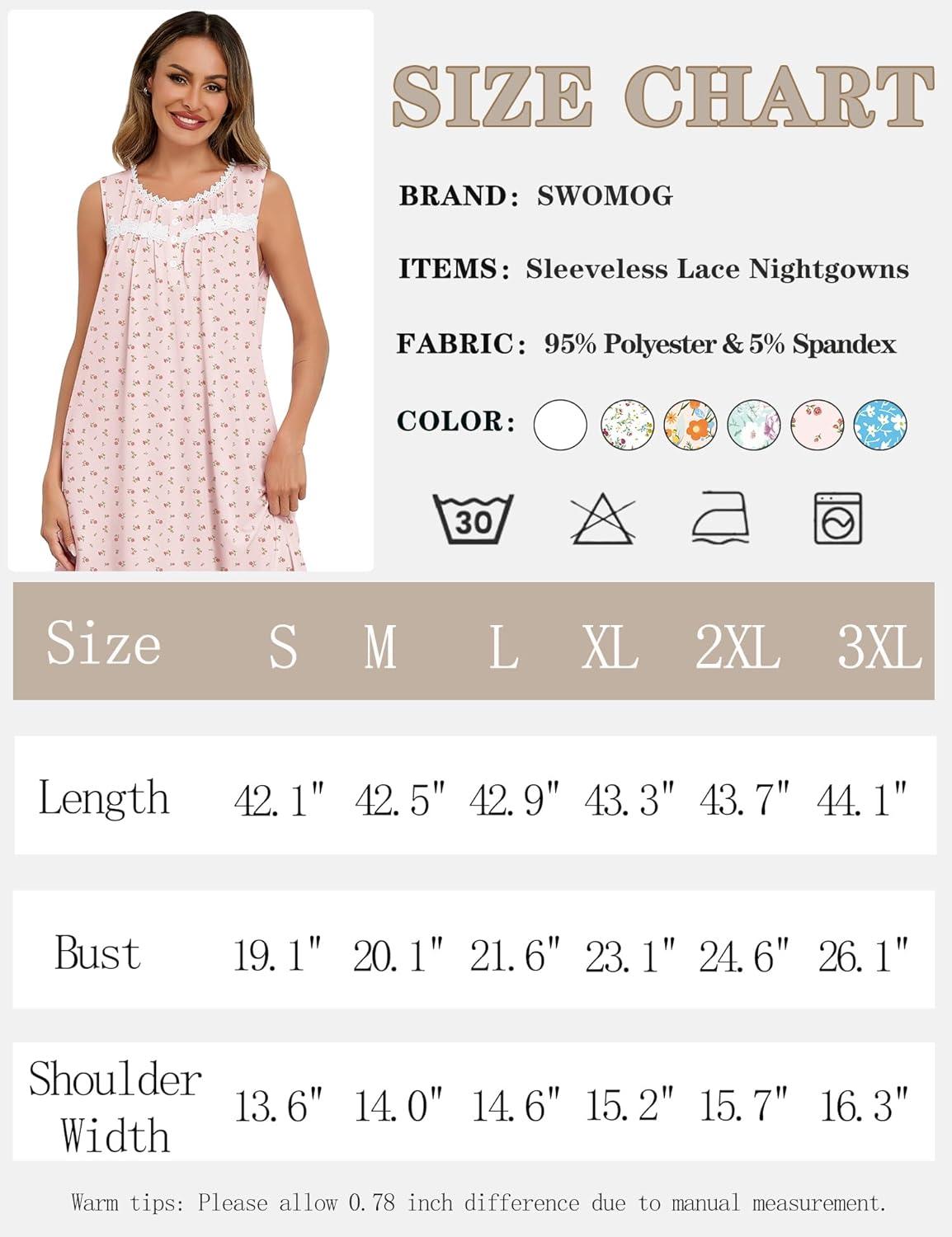 imageSWOMOG Nightgowns for Women Soft Sleeveless Nightdress with Pockets Ruffle Ladies SleepshirtsStyleb Pink Flower