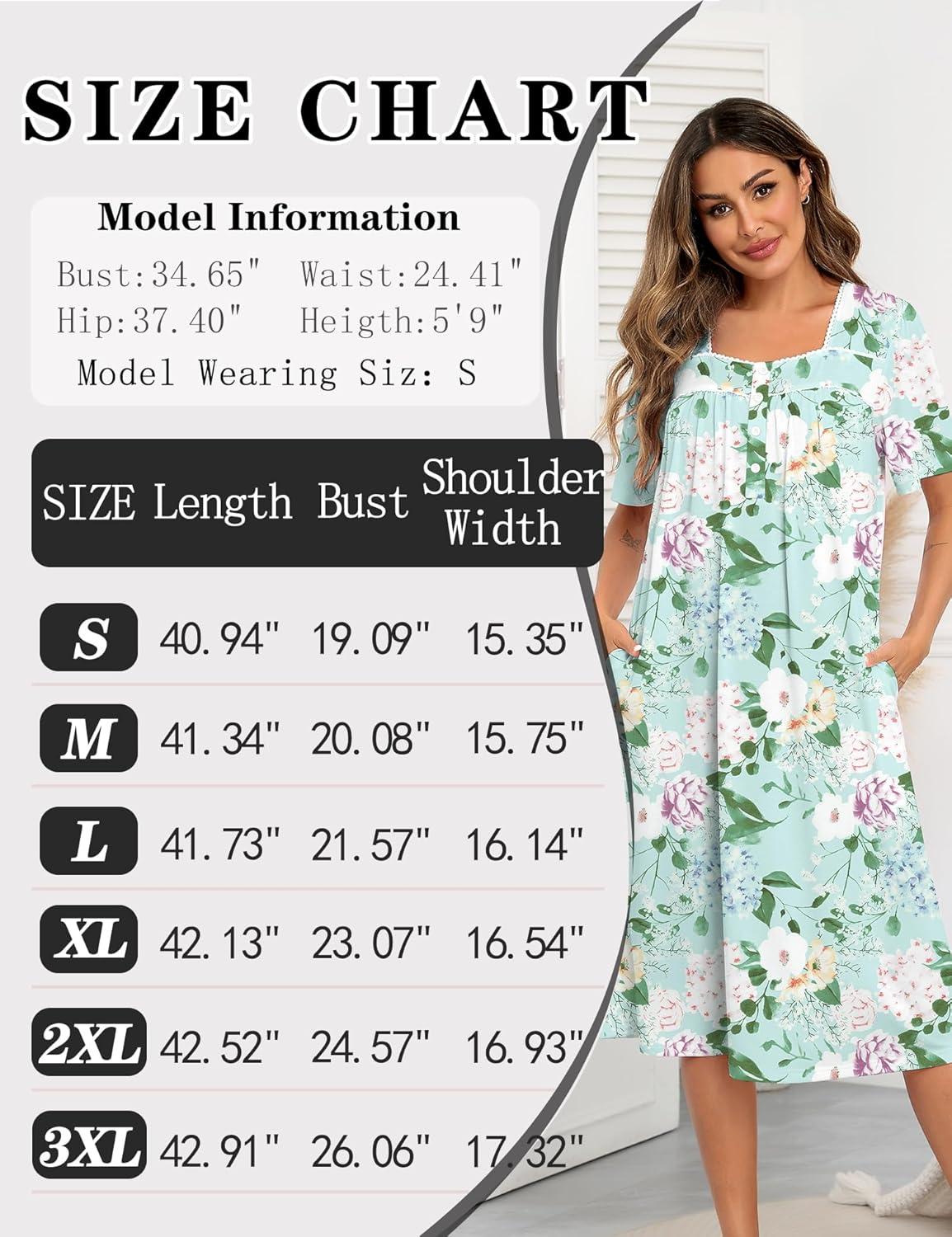 imageSWOMOG Nightgowns for Women Soft Sleeveless Nightdress with Pockets Ruffle Ladies SleepshirtsStylec Green Flower