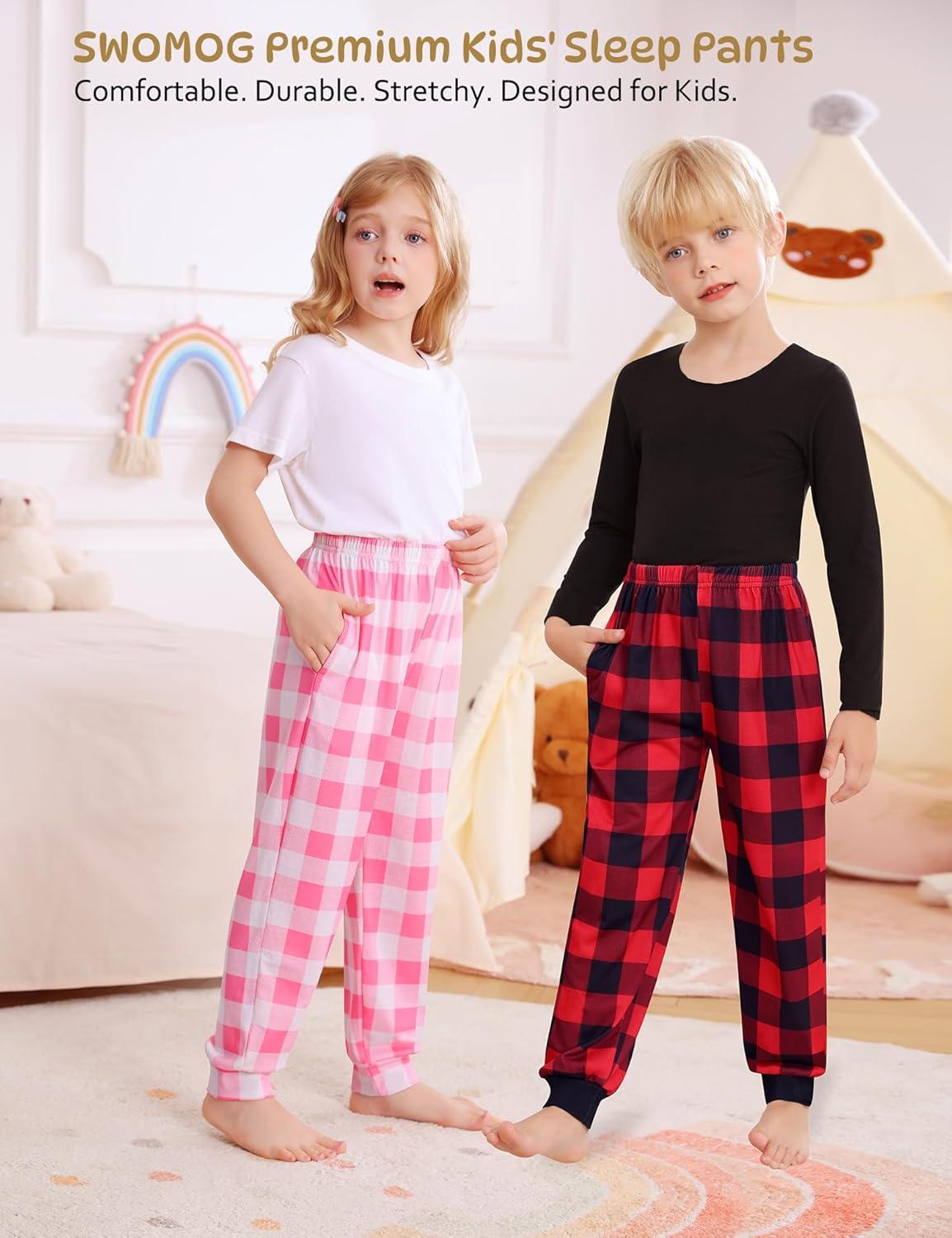 imageSWOMOG Unisex Kids Plaid Pajama pants for Boys amp Girls Comfy Sleepwear Bottoms Lounge Jogger PJ Pants with PocketsBlack Red Plaid