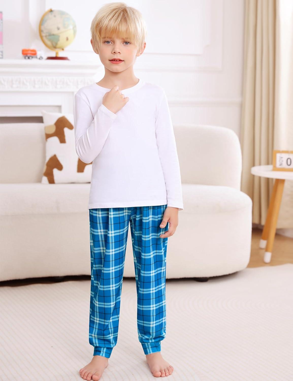 imageSWOMOG Unisex Kids Plaid Pajama pants for Boys amp Girls Comfy Sleepwear Bottoms Lounge Jogger PJ Pants with PocketsCyan Blue