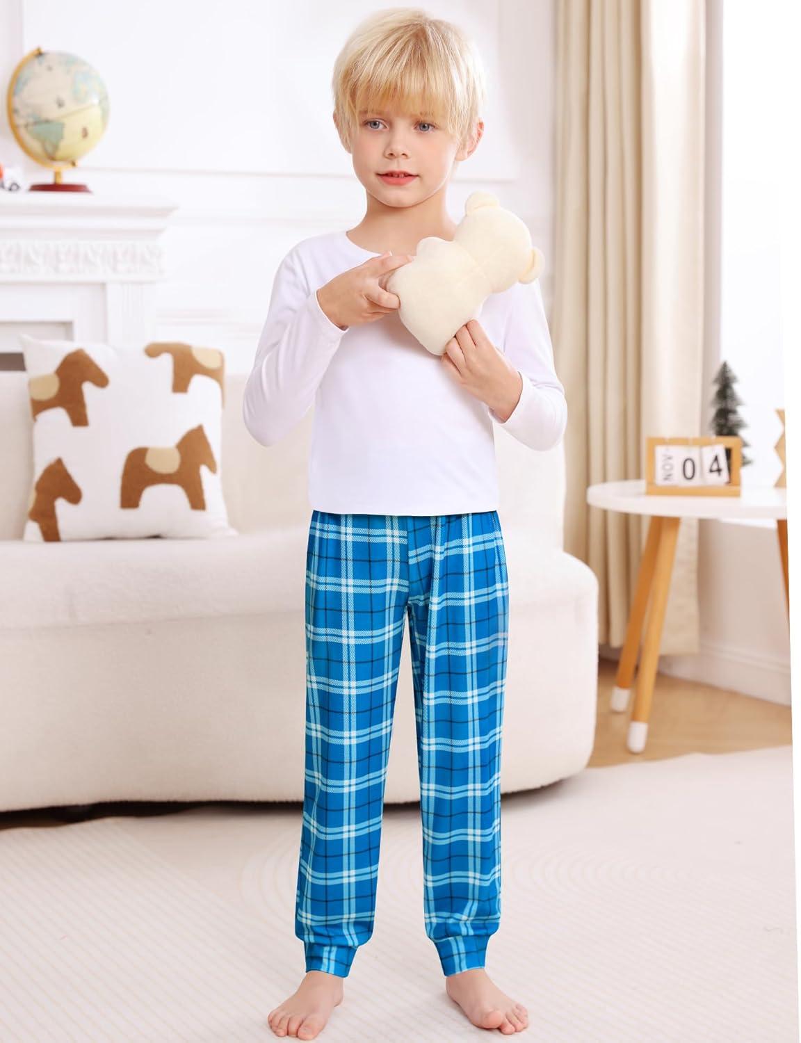 imageSWOMOG Unisex Kids Plaid Pajama pants for Boys amp Girls Comfy Sleepwear Bottoms Lounge Jogger PJ Pants with PocketsCyan Blue