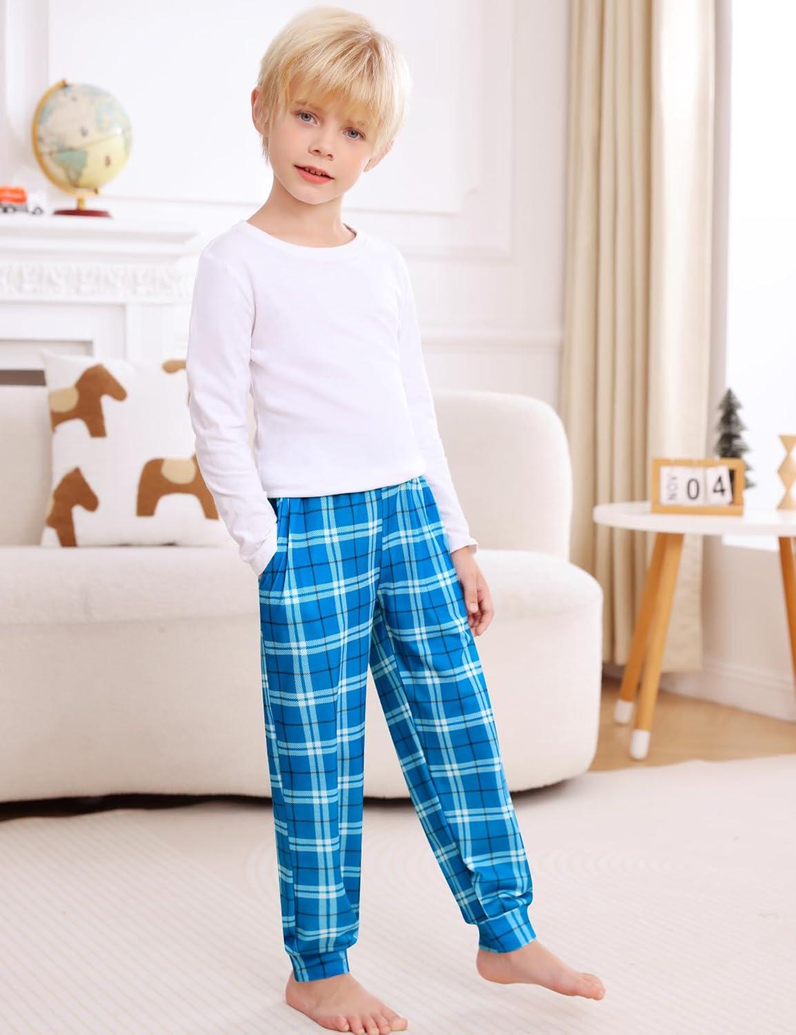 imageSWOMOG Unisex Kids Plaid Pajama pants for Boys amp Girls Comfy Sleepwear Bottoms Lounge Jogger PJ Pants with PocketsCyan Blue