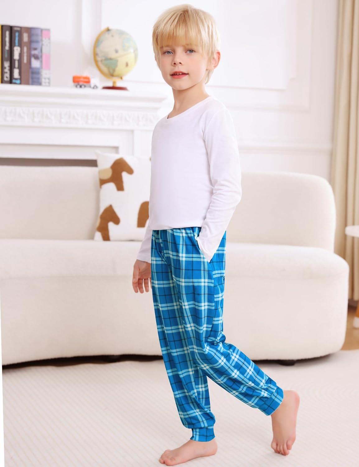 imageSWOMOG Unisex Kids Plaid Pajama pants for Boys amp Girls Comfy Sleepwear Bottoms Lounge Jogger PJ Pants with PocketsCyan Blue