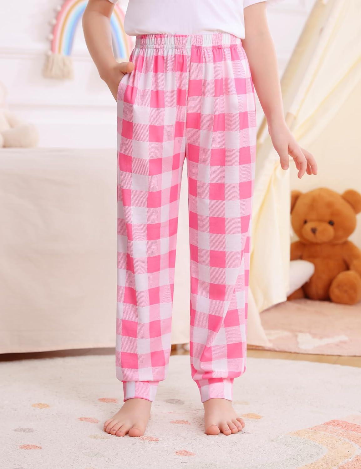 imageSWOMOG Unisex Kids Plaid Pajama pants for Boys amp Girls Comfy Sleepwear Bottoms Lounge Jogger PJ Pants with PocketsPink White Plaid