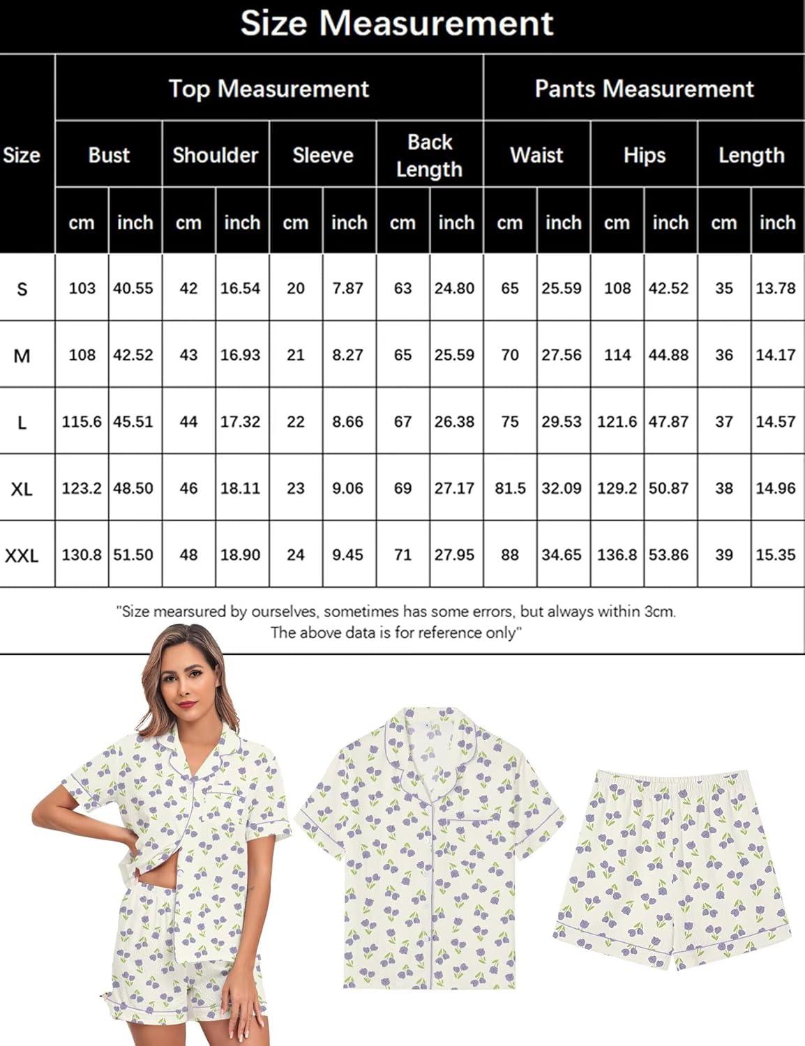 imageSWOMOG Women 2 Piece Pajamas Sets Short Sleeve Pj Sets Cute Printed Sleepwear Button Down Shirt with Lounge Shorts SetBeige Flower