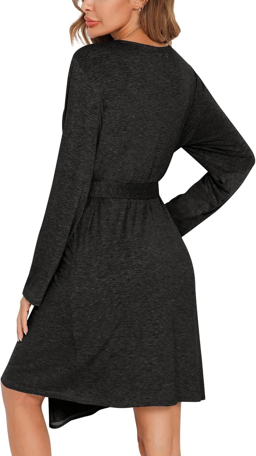 imageSWOMOG Womens Maternity Robe 2 Piece Nursing Nightgown for Breastfeeding 3 in 1 Labor Delivery Nursing Dress Lace BathrobeBlack Grey
