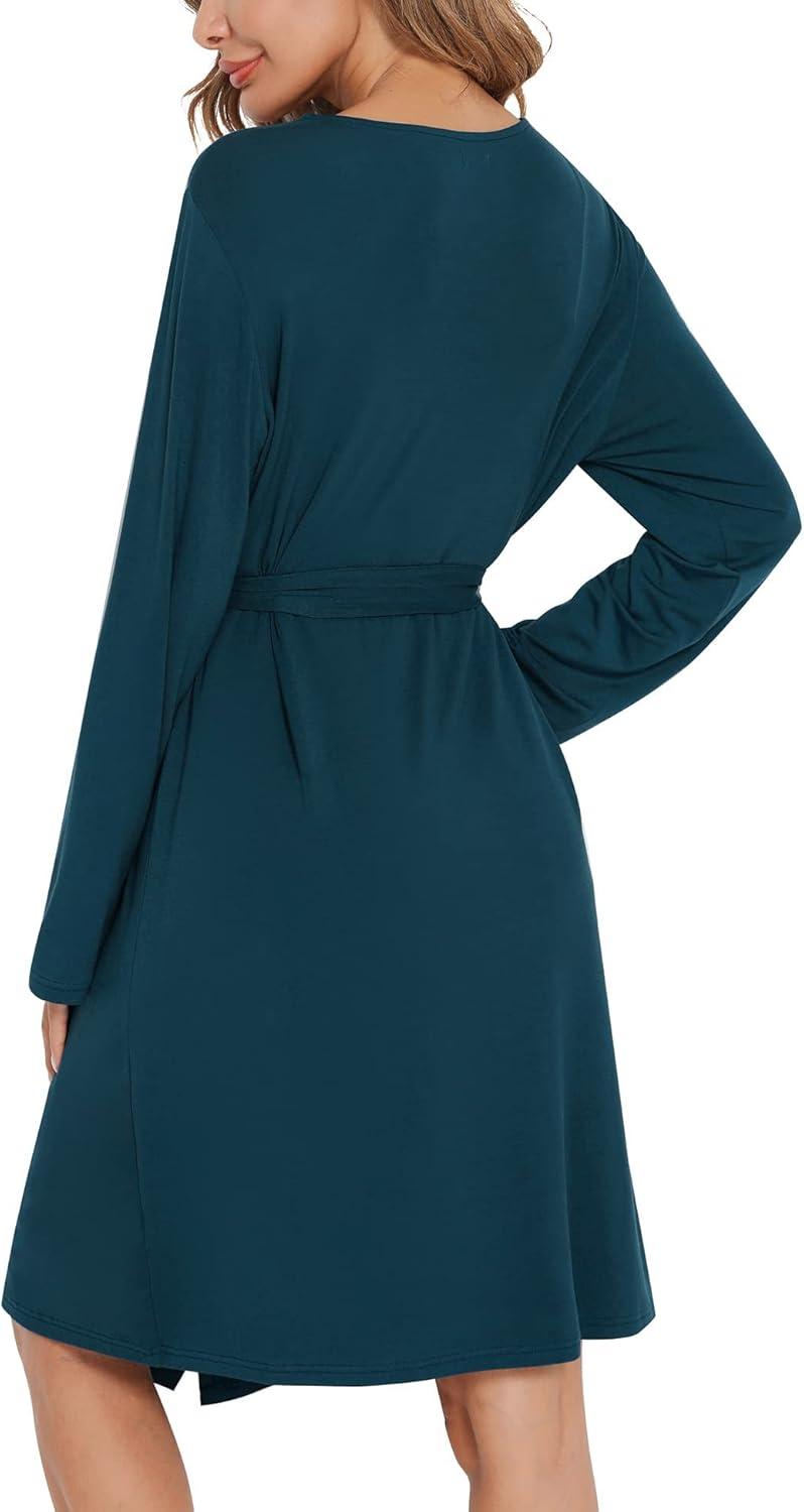 imageSWOMOG Womens Maternity Robe 2 Piece Nursing Nightgown for Breastfeeding 3 in 1 Labor Delivery Nursing Dress Lace BathrobeBlue Green