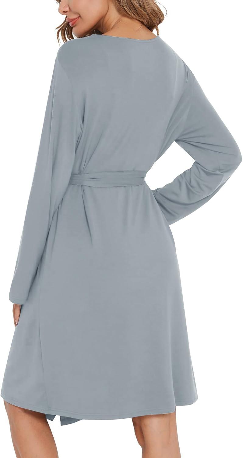 imageSWOMOG Womens Maternity Robe 2 Piece Nursing Nightgown for Breastfeeding 3 in 1 Labor Delivery Nursing Dress Lace BathrobeGray Green