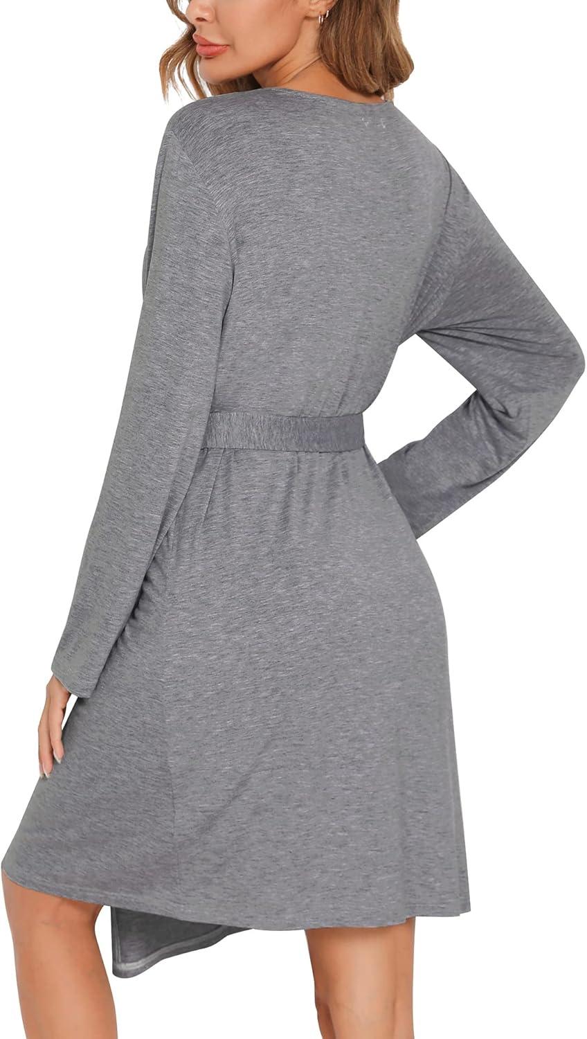 imageSWOMOG Womens Maternity Robe 2 Piece Nursing Nightgown for Breastfeeding 3 in 1 Labor Delivery Nursing Dress Lace BathrobeGrey
