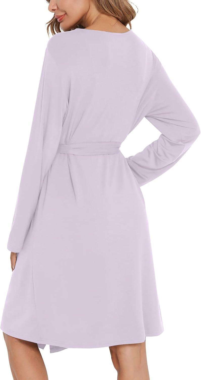 imageSWOMOG Womens Maternity Robe 2 Piece Nursing Nightgown for Breastfeeding 3 in 1 Labor Delivery Nursing Dress Lace BathrobeLilac