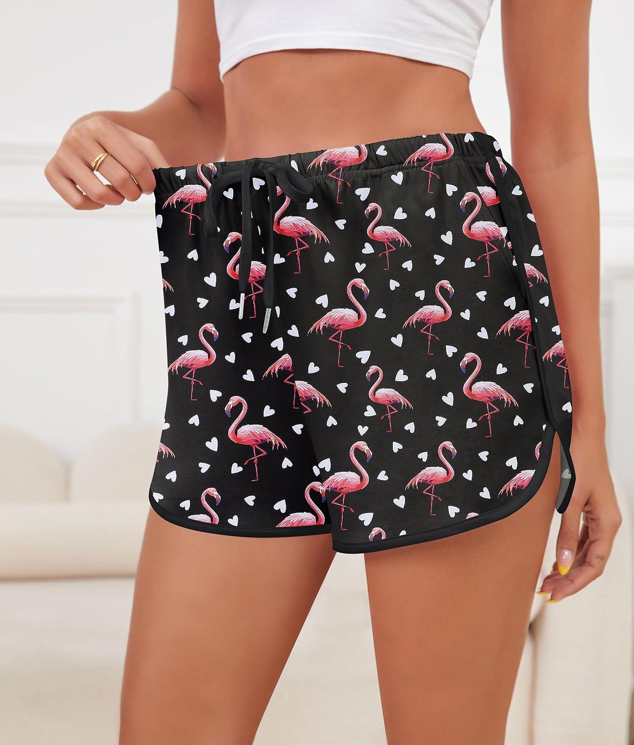 imageSWOMOG Womens Pajama Shorts Elastic Waist Sleep Shorts Women Comfy Lounge Pants Soft Pj Shorts with Pockets SXXLBlack Flamingo