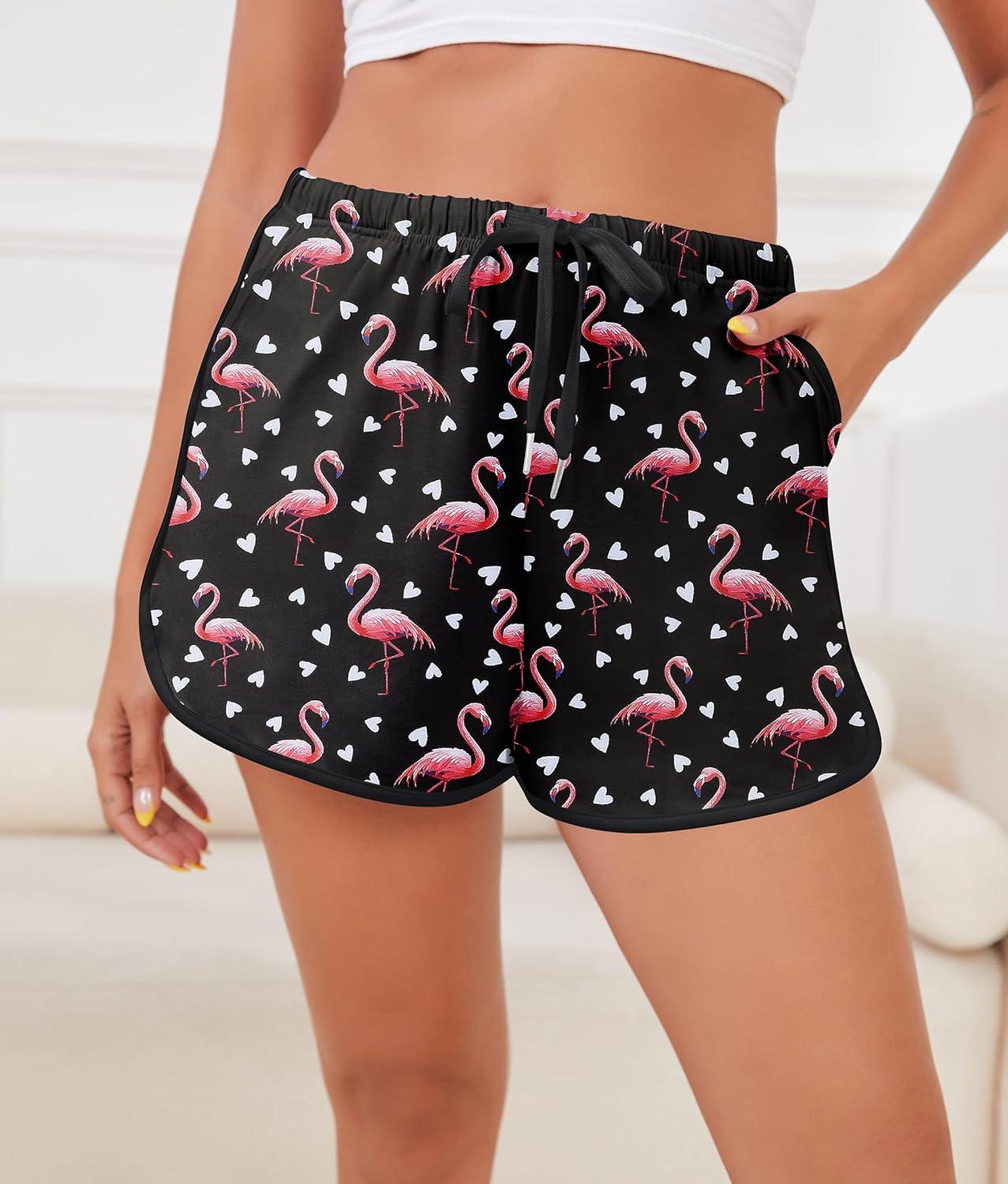 imageSWOMOG Womens Pajama Shorts Elastic Waist Sleep Shorts Women Comfy Lounge Pants Soft Pj Shorts with Pockets SXXLBlack Flamingo