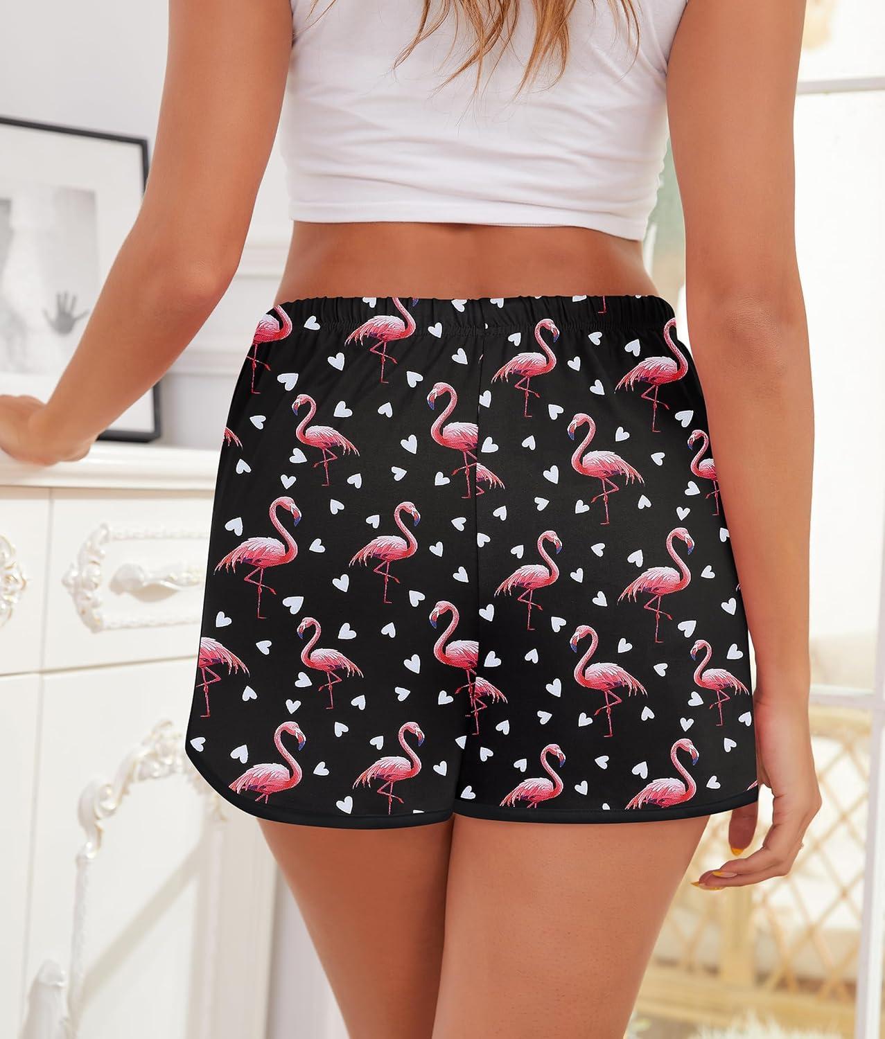 imageSWOMOG Womens Pajama Shorts Elastic Waist Sleep Shorts Women Comfy Lounge Pants Soft Pj Shorts with Pockets SXXLBlack Flamingo